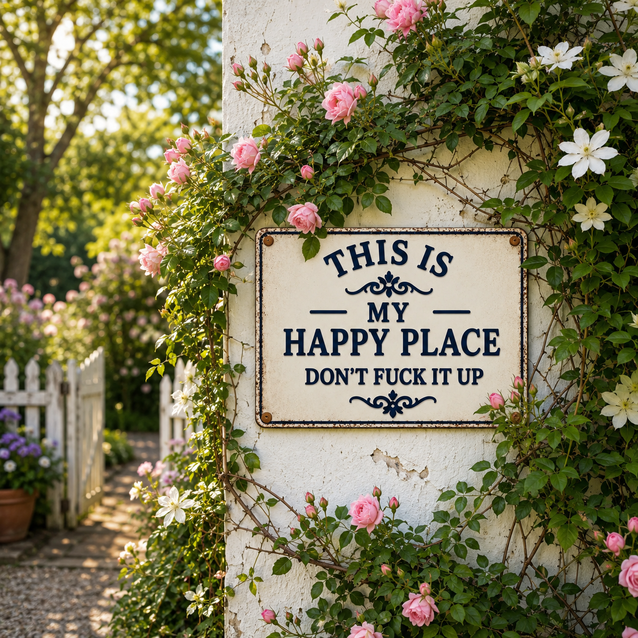 Funny This Is My Happy Plaque Don’t Fuck It Up Metal Sign, Humorous Outdoor Sign