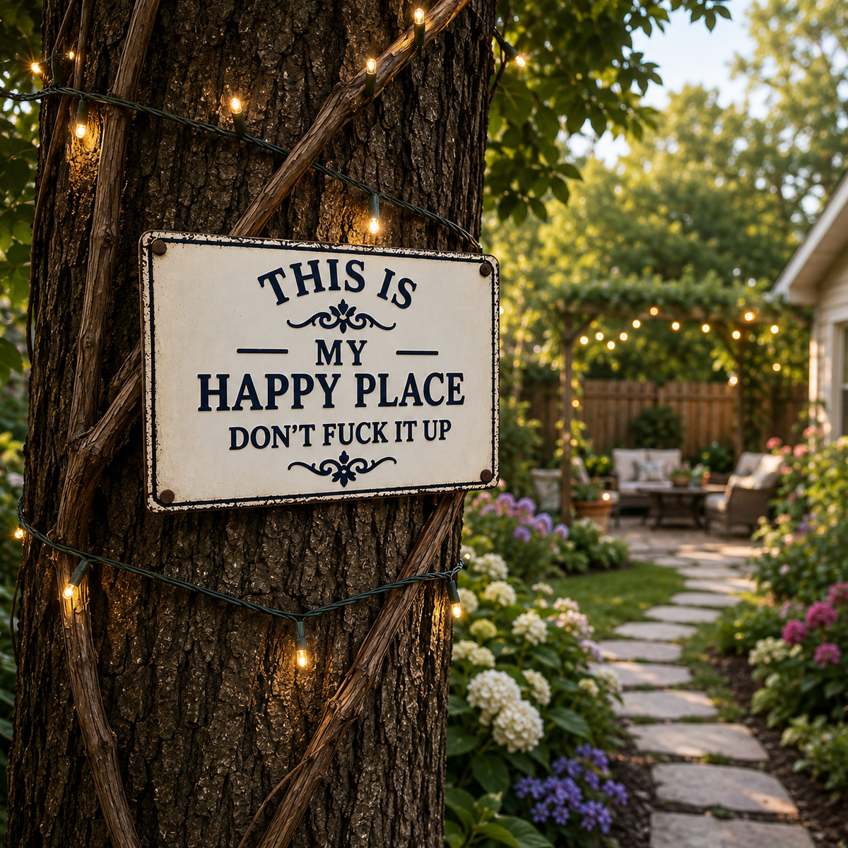 Funny This Is My Happy Plaque Don’t Fuck It Up Metal Sign, Humorous Outdoor Sign