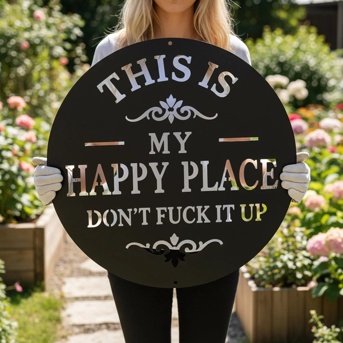 Happy Place Metal Sign, Garden Metal Wall Art, Outdoor Funny Decor, Gift for Garden Lovers, Backyard Accent Decor