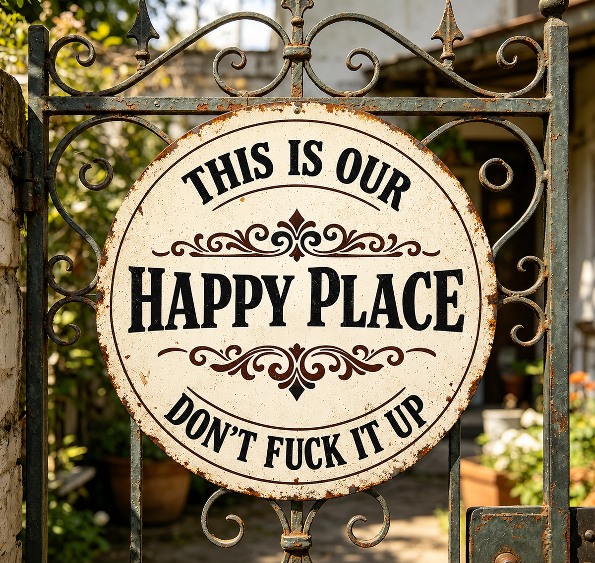 Funny Welcome Garden Gate Sign Happy Place Porch, Welcome Sign Round Wall Decor, This Is My Happy Place Sign