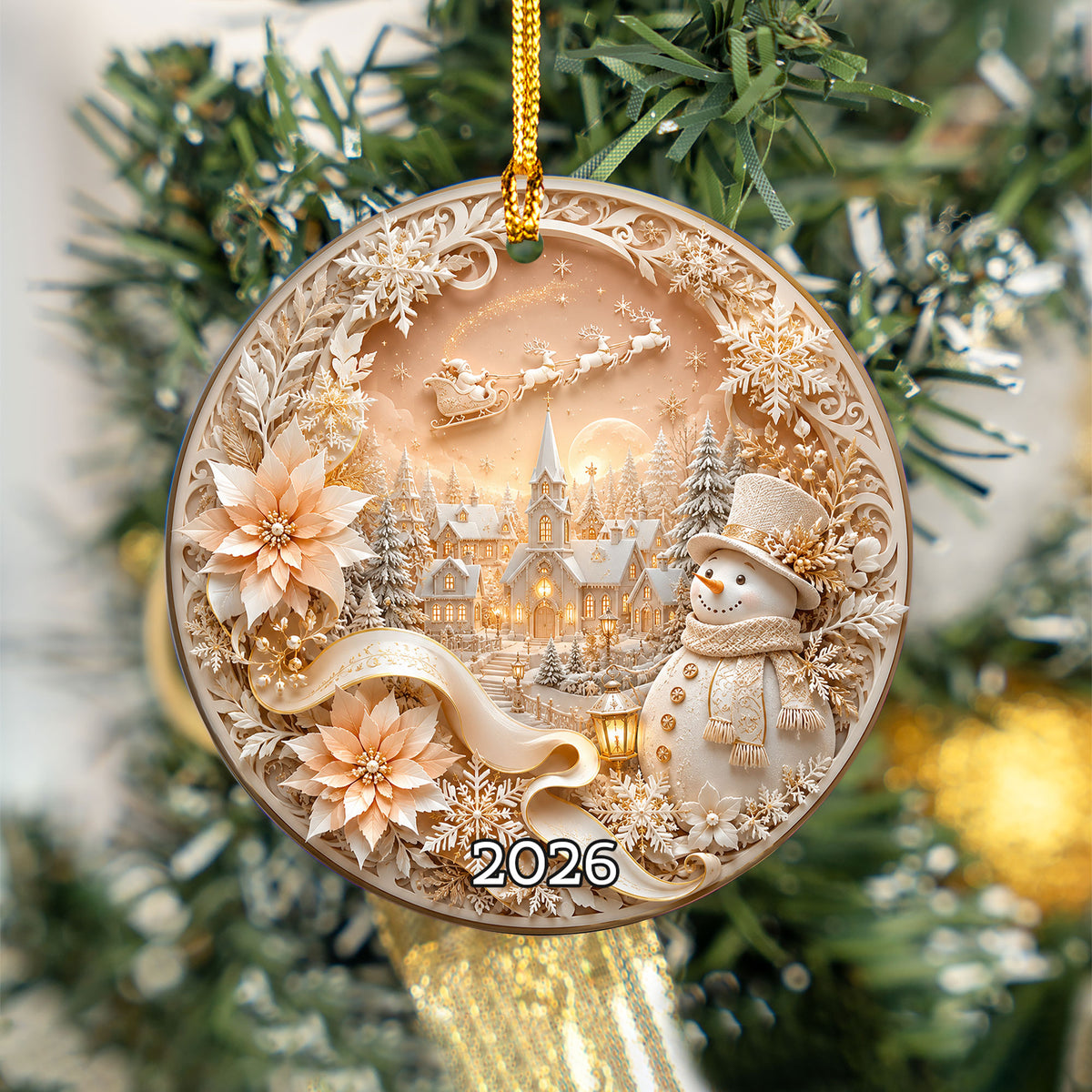 Rustic Snowman Ornament 2026, Christmas Tree Ceramic Ornament, Winter Holiday Decoration, Snowman Keepsake Gift for Family
