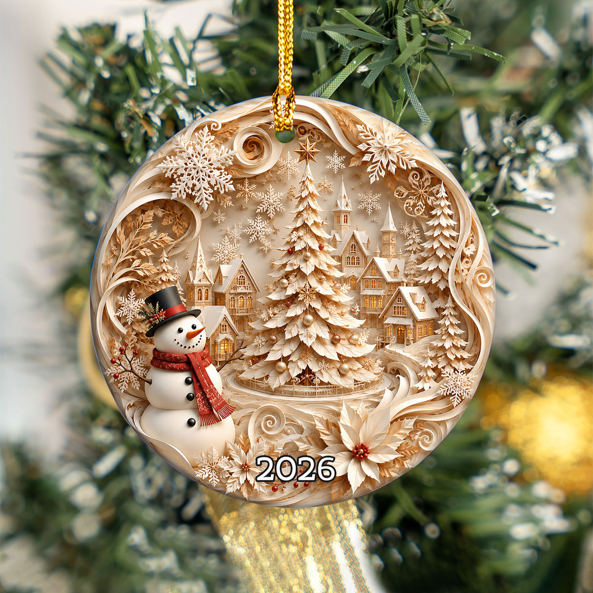 2026 Snowman Christmas Ornament, Cute Winter Snowman Tree Ornament, Holiday Keepsake Gift, Rustic Christmas Decor
