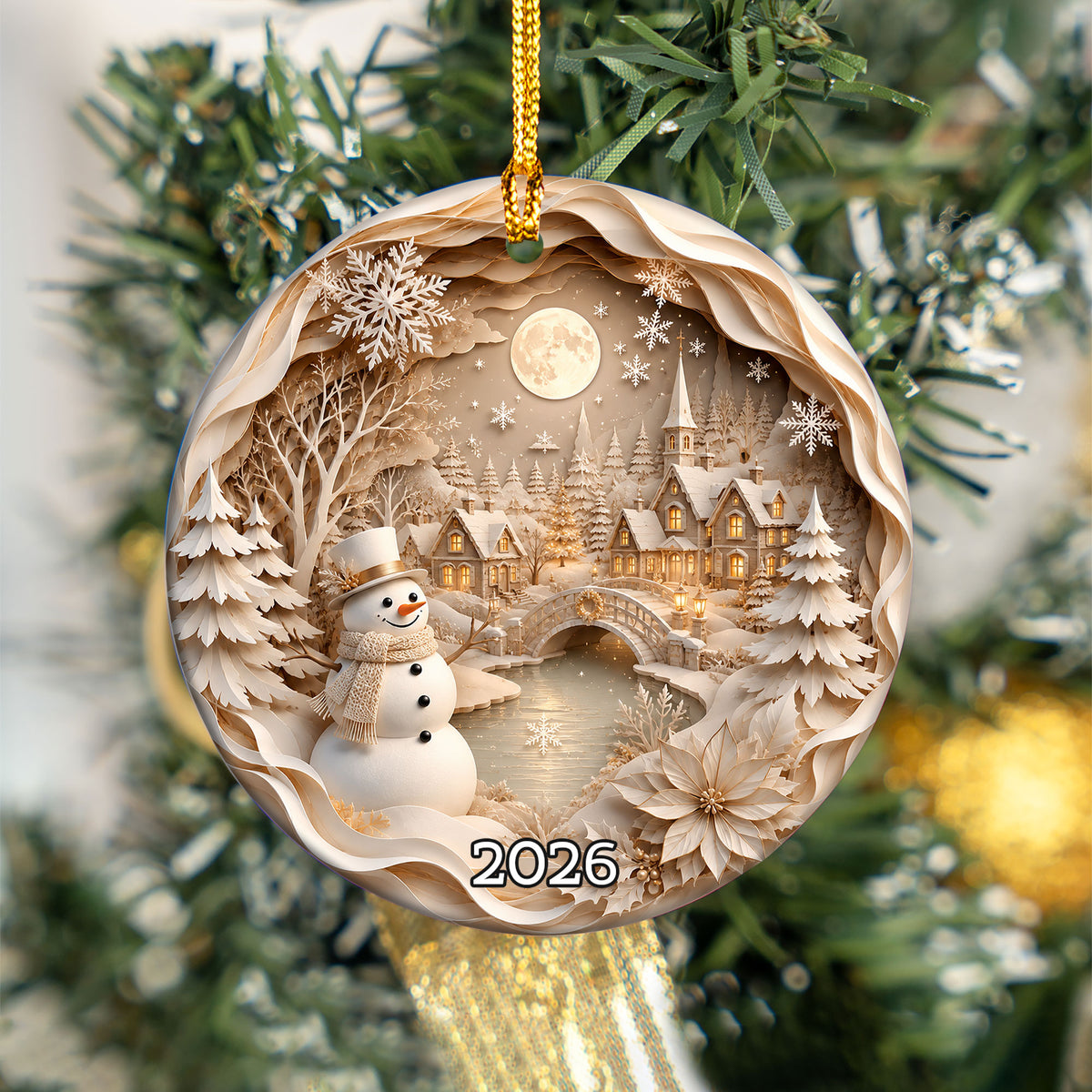 Christmas Tree Ornament 2026, Snowman Winter Village Ceramic Ornament, Holiday Decoration