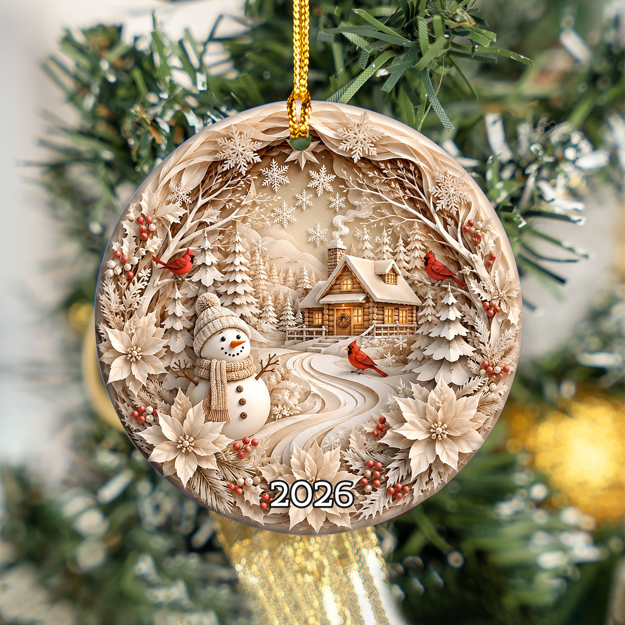 Winter Village Christmas Ornament 2026, Snowman Christmas Tree Decoration, Ceramic Holiday Ornament