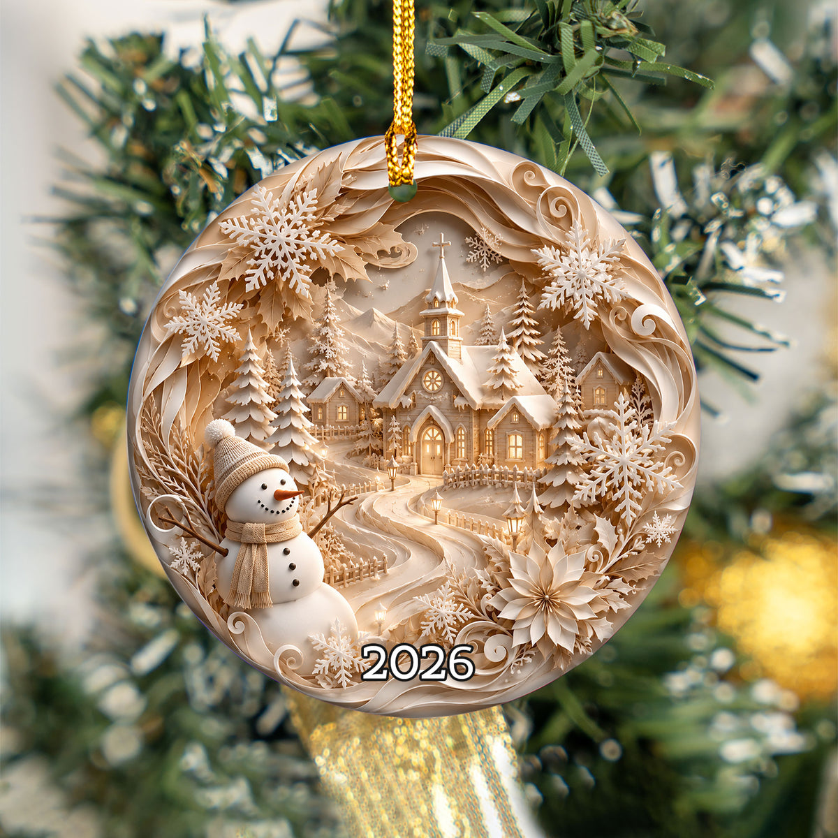 2026 Snowman Christmas Ornament, Ceramic Christmas Tree Ornament, Winter Holiday Decoration, Christmas Gift Keepsake