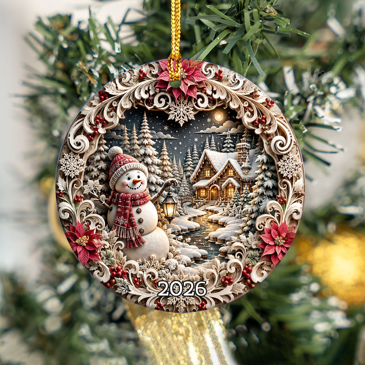 Snowman Christmas Ornament 2026, Cute Snowman Ceramic Ornament, Winter Holiday Tree Decoration