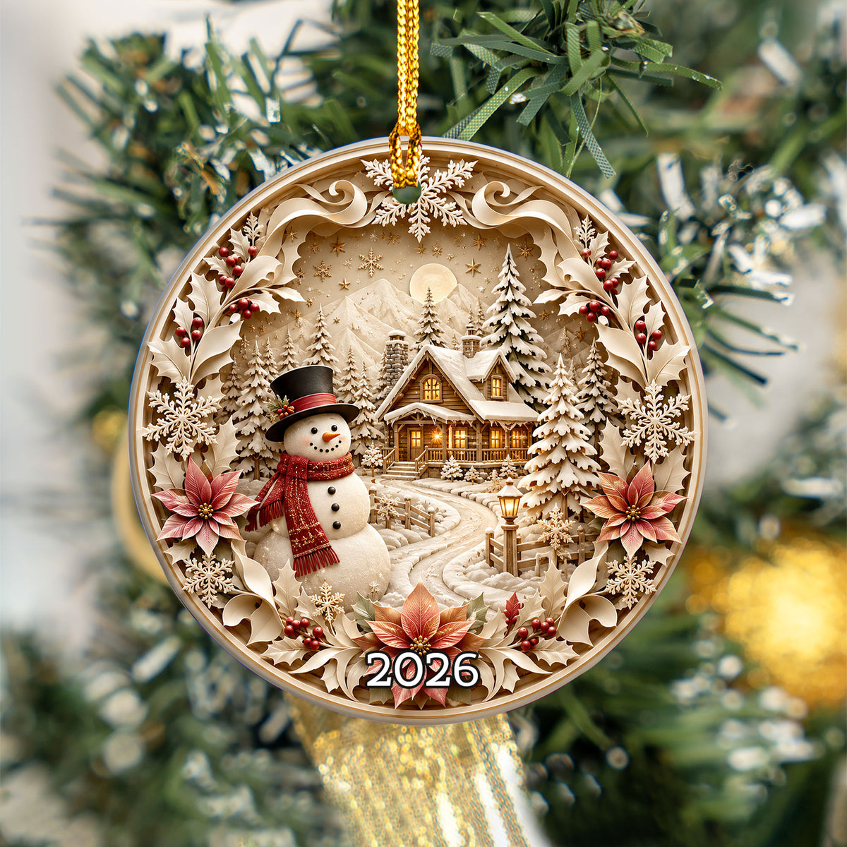 Rustic Snowman Ornament 2026, Christmas Tree Ceramic Ornament, Winter Holiday Decoration