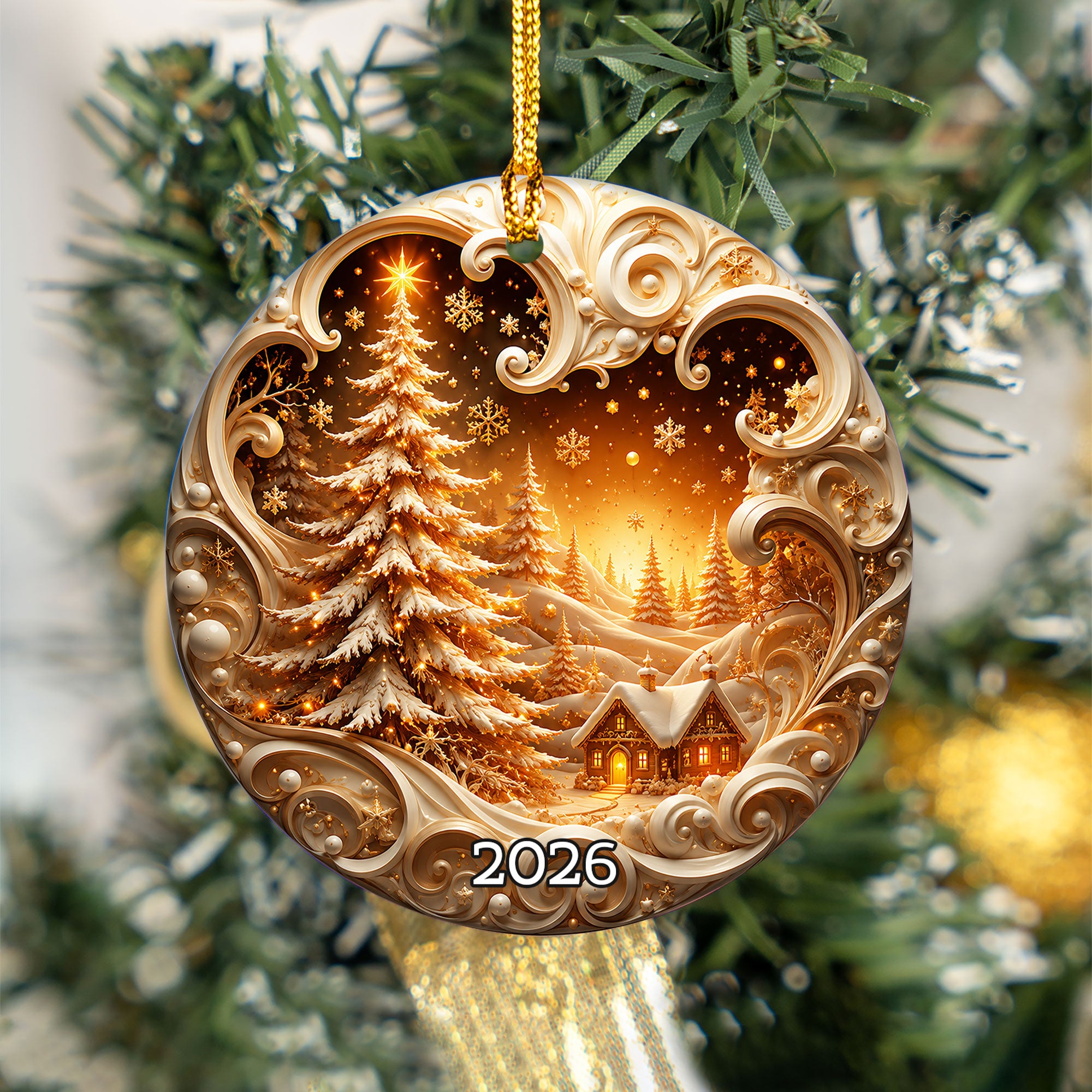 Christmas Ornament 2026, Custom Name Christmas Tree Church Winter Night Ornament, Snowflake Holiday Keepsake