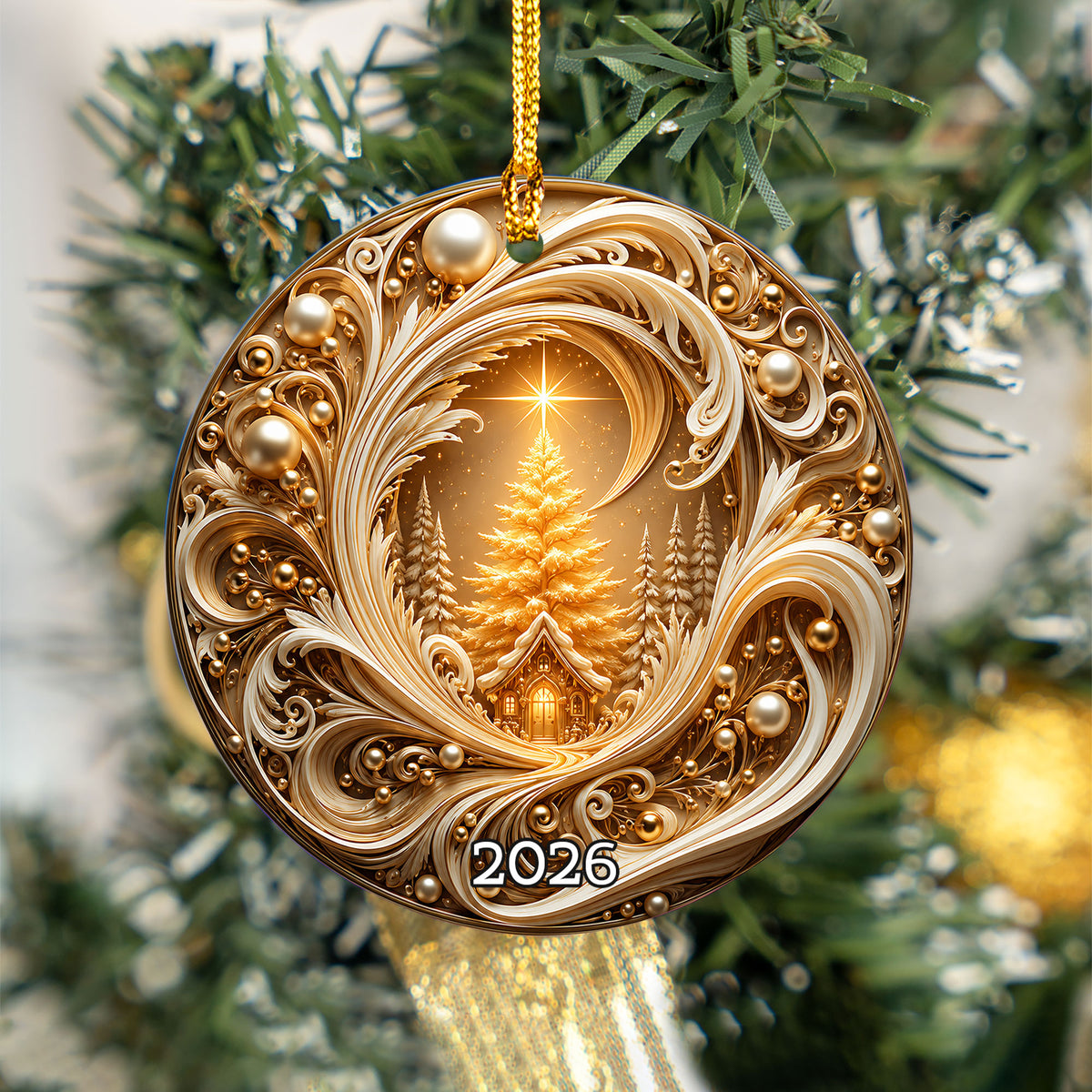 Golden Tree of Life Christmas Ornament 2026, Ceramic Christmas Tree Ornament, Winter Holiday Decor, Christmas Keepsake Gift for Family