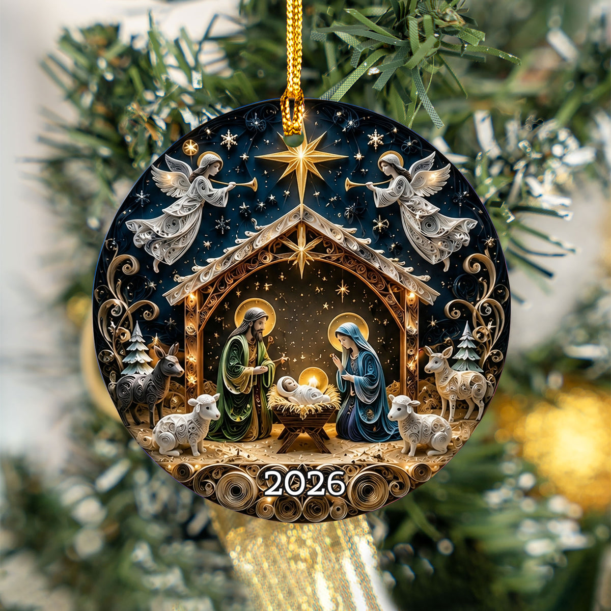 Religious Christmas Ornament 2026, Nativity Star Ceramic Ornament, Holy Night Christian Christmas Tree Decor, Faith Based Holiday Keepsake