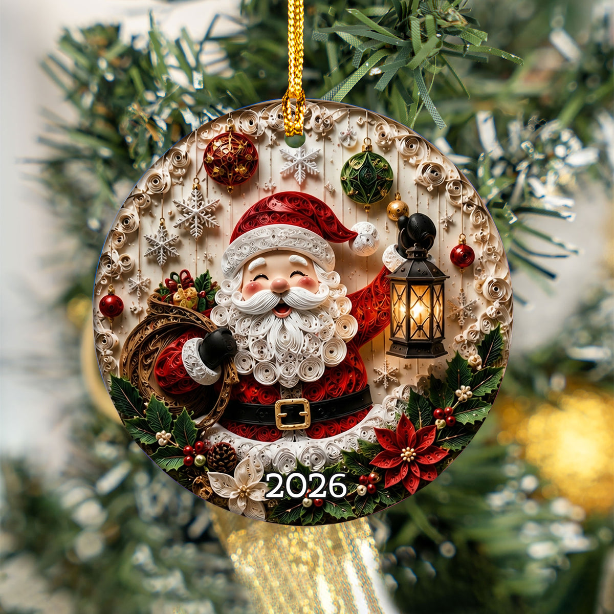 Santa Claus Ornament 2026, Rustic Christmas Ceramic Ornament, Holiday Tree Decoration, Vintage Santa Keepsake