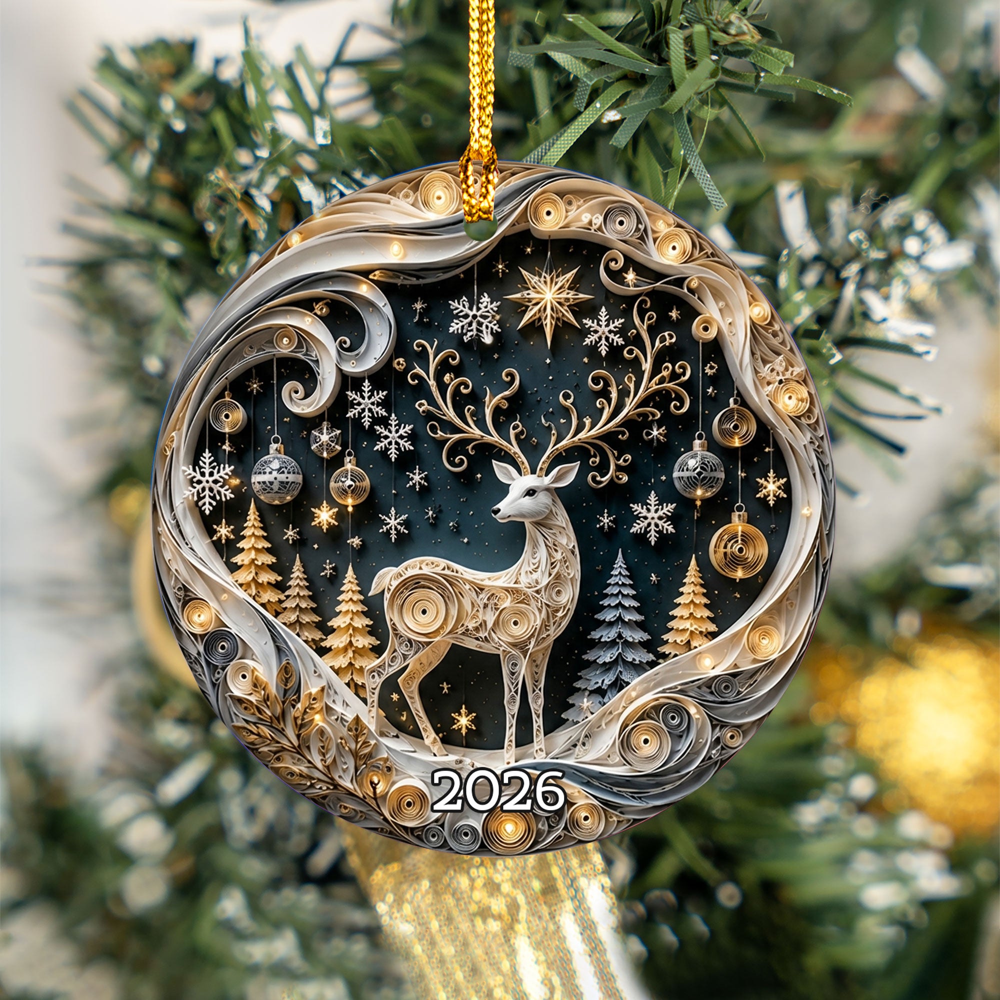 Elegant Deer Ornament 2026, Christmas Ceramic Ornament, Woodland Tree Decoration, Rustic Holiday Keepsake Gift