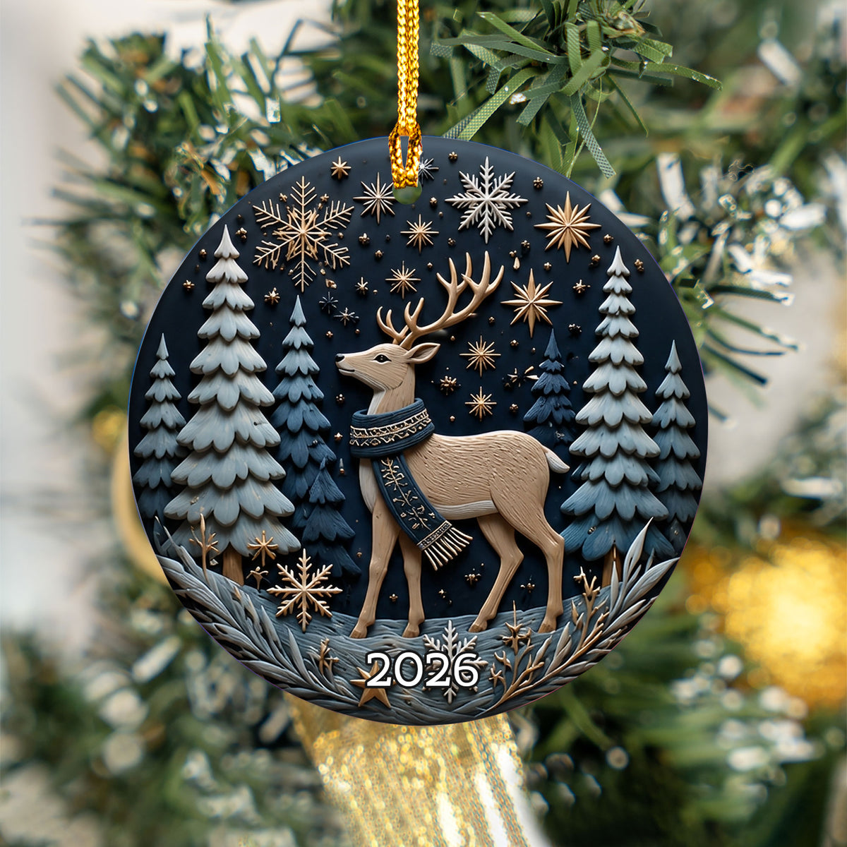 Elegant Deer Ornament 2026, Christmas Ceramic Ornament, Woodland Tree Decoration, Rustic Holiday Keepsake Gift