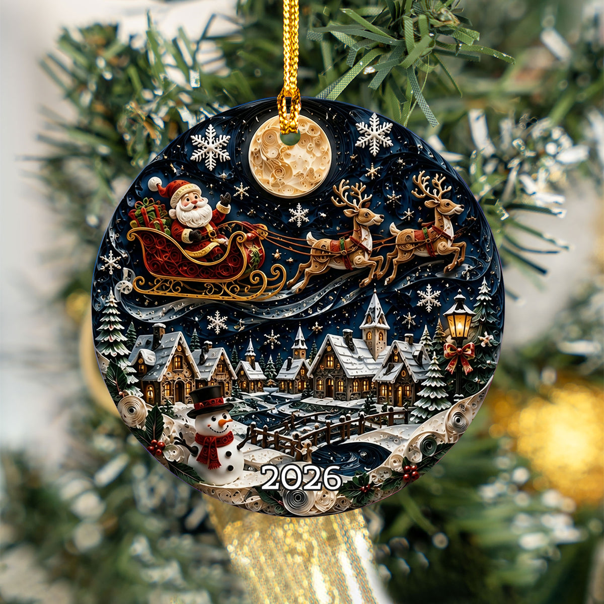Santa Christmas Ornament 2026, Vintage Santa Claus Ceramic Ornament, Holiday Tree Decoration