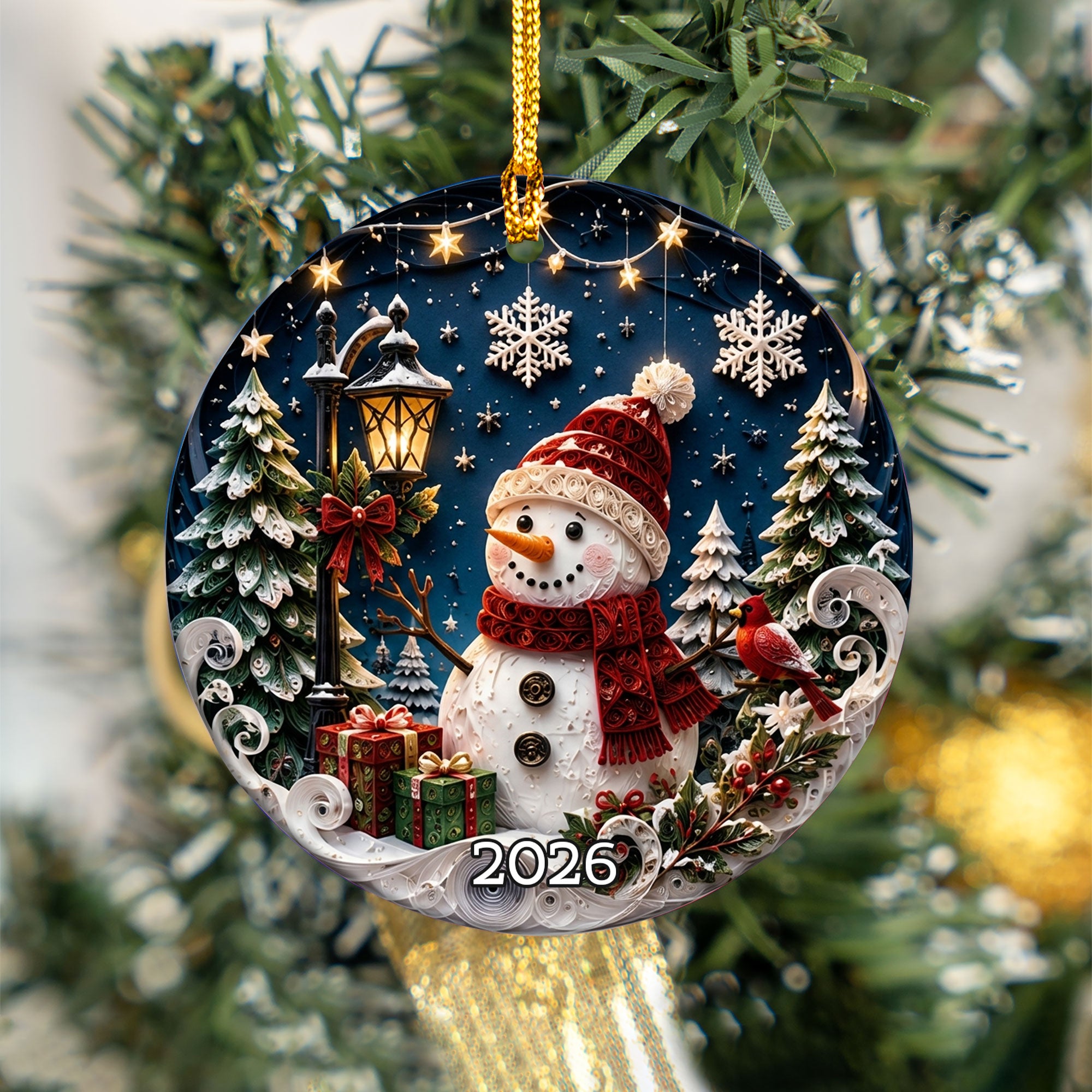 Snowman Christmas Ornament 2026, Cute Snowman Ceramic Ornament, Winter Holiday Tree Decoration, Christmas Keepsake