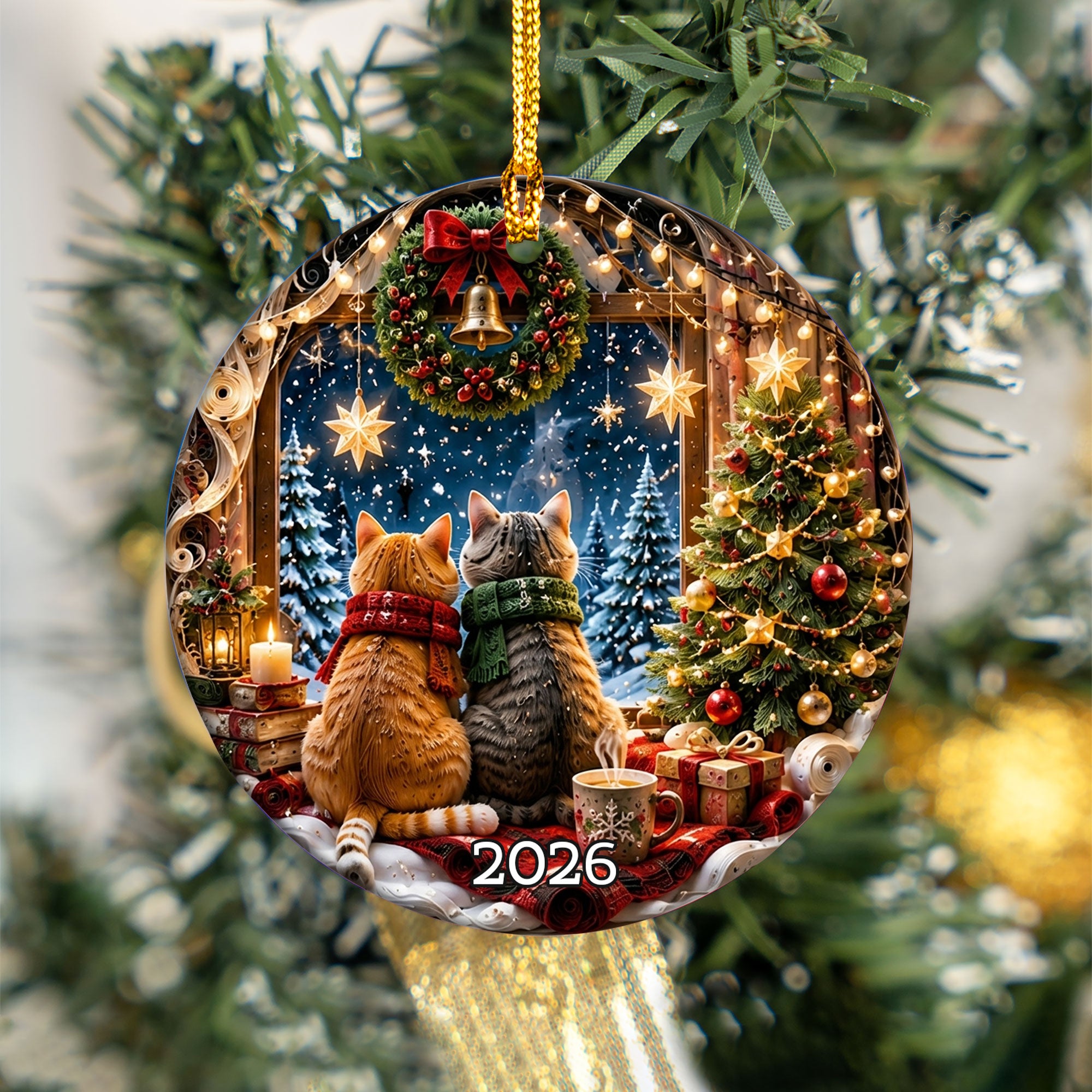 Cat Christmas Ornament 2026, Cozy Christmas Cats Ceramic Ornament, Holiday Tree Decoration, Cute Cat Lover Keepsake