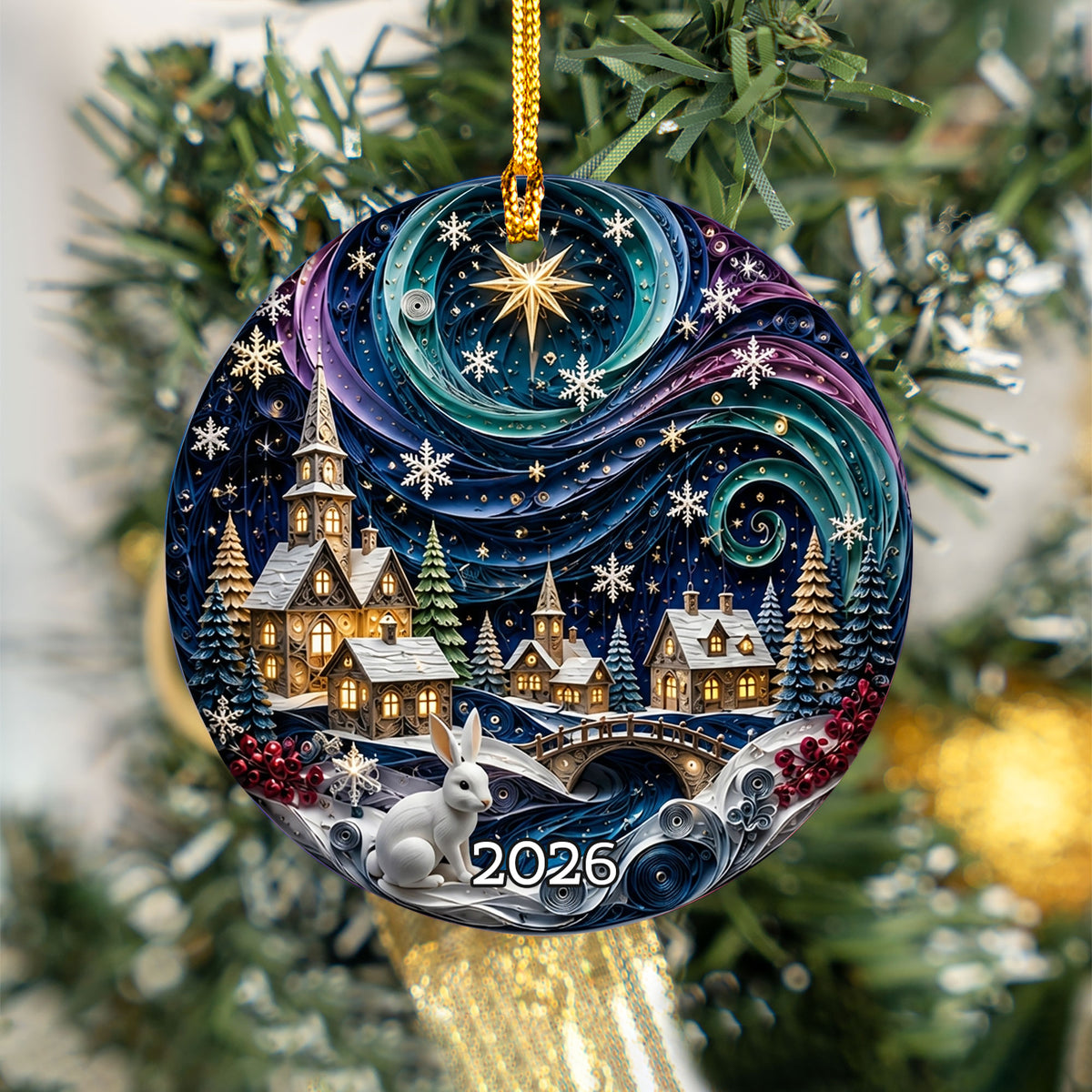 Christmas Eve Ornament 2026, Snowy Winter Night Ceramic Ornament, Holiday Tree Decoration, Cozy Christmas Keepsake