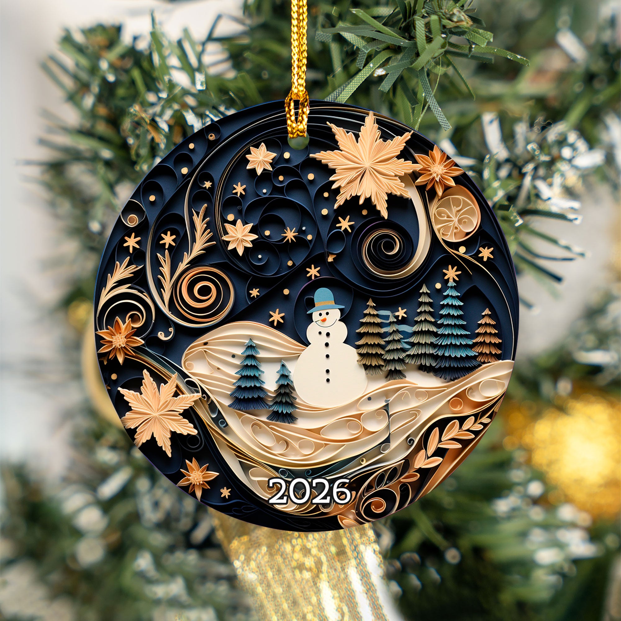 Layered Effect Snowman Christmas Ornament, Christmas 2026 Dated Ornament, Double-Sided Holiday Keepsake, Christmas Tree Gift, Festive Ornament