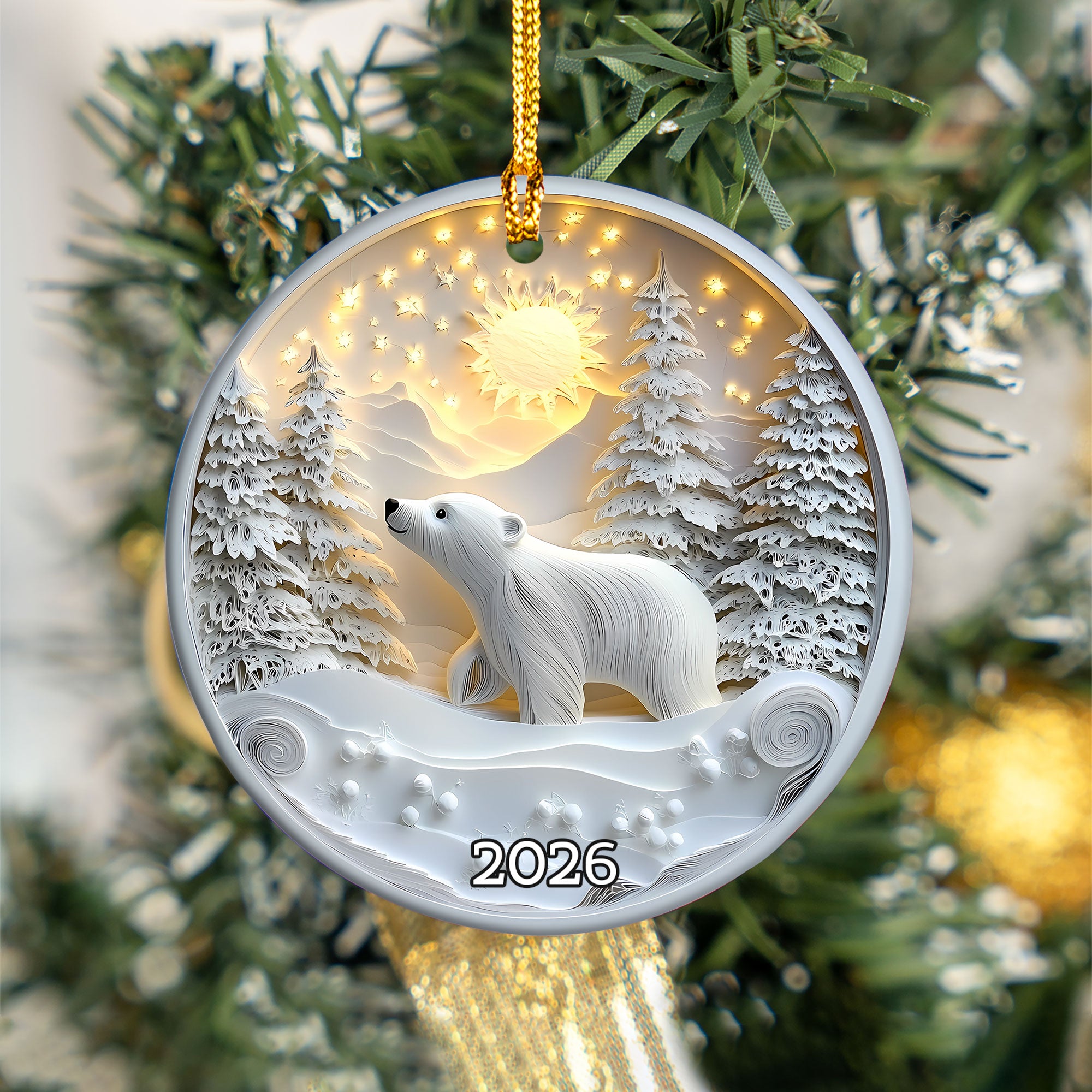 Polar Bear Winter Scene Ornament 2026, Christmas Tree Ornament, Holiday Keepsake Gift, Winter Home Decor, Xmas Gift Idea