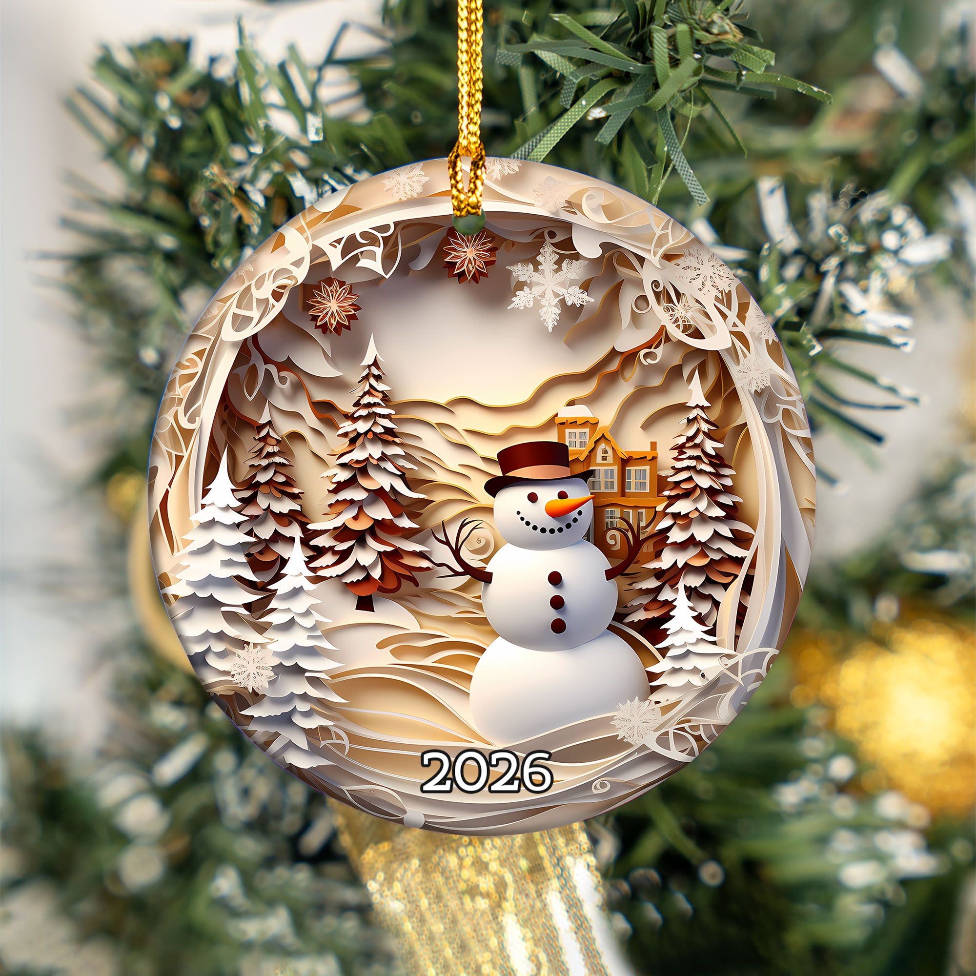 Snowman Forest Scene Ornament 2026, Christmas Ornament, Holiday Tree Decor, Xmas Keepsake, Christmas Gift for Family and Friends
