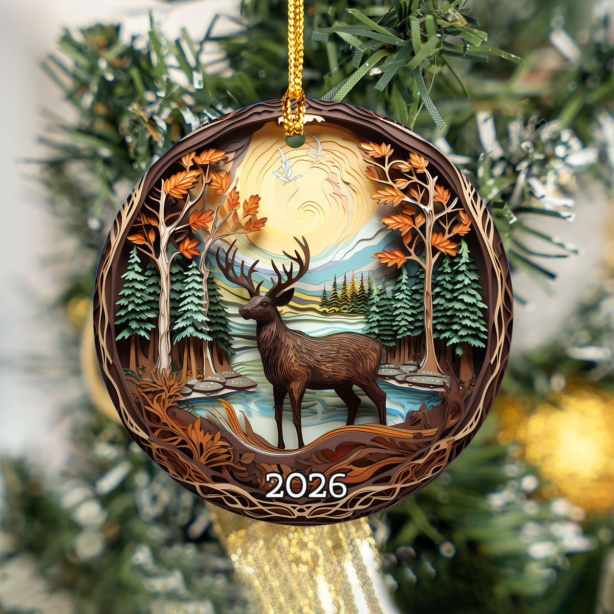 Rustic Deer Ornament 2026, Christmas Tree Ornament, Holiday Decoration, Acrylic Keepsake, Xmas Gift, Christmas Decor