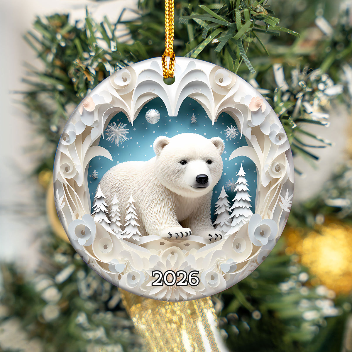 Polar Bear Christmas Ornament 2026, Arctic Bear Ornament, Winter Wildlife Tree Decor, Holiday Keepsake, Christmas Gift