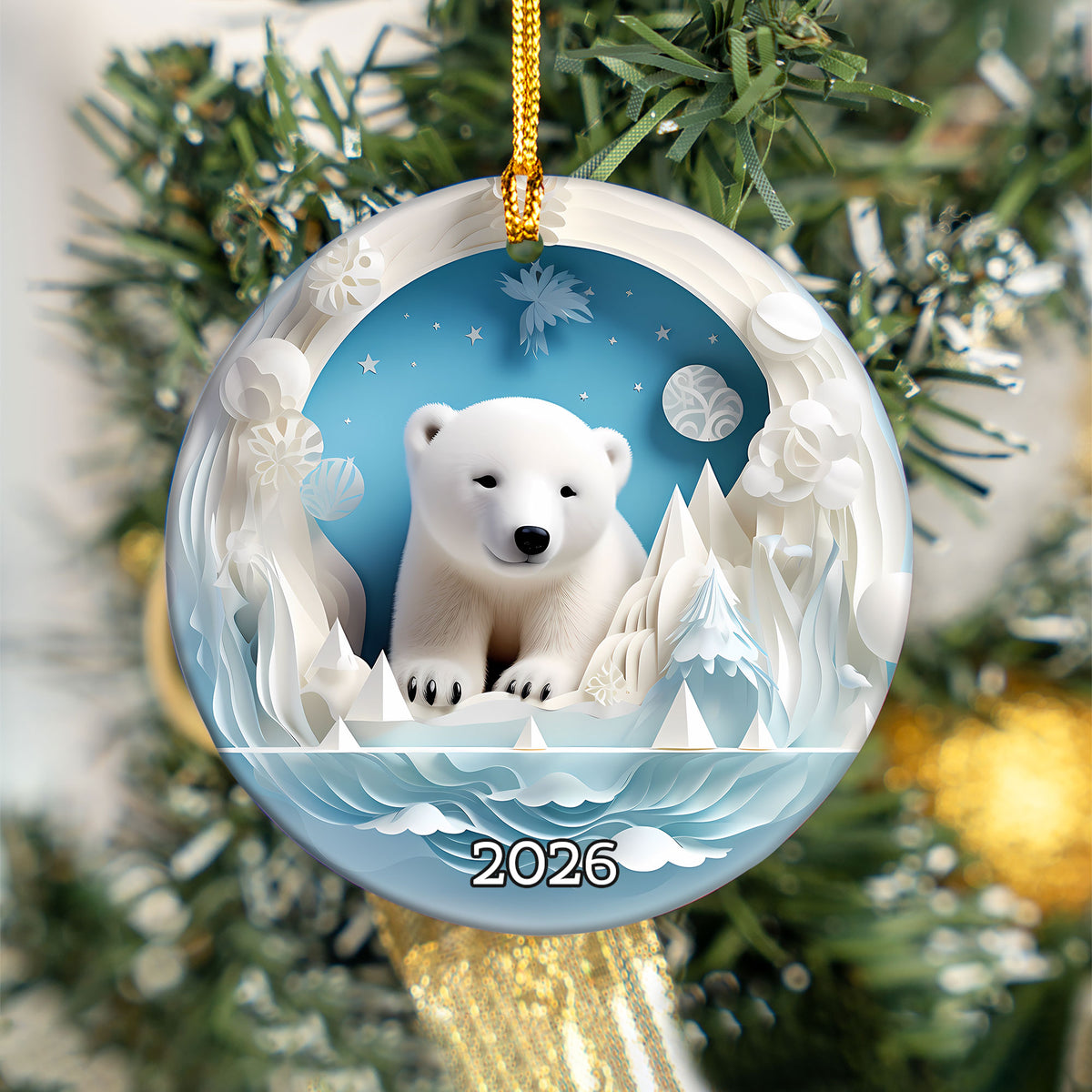Polar Bear Ornament 2026, Winter Wonderland Christmas Decoration, Arctic Animal Keepsake, Holiday Tree Ornament