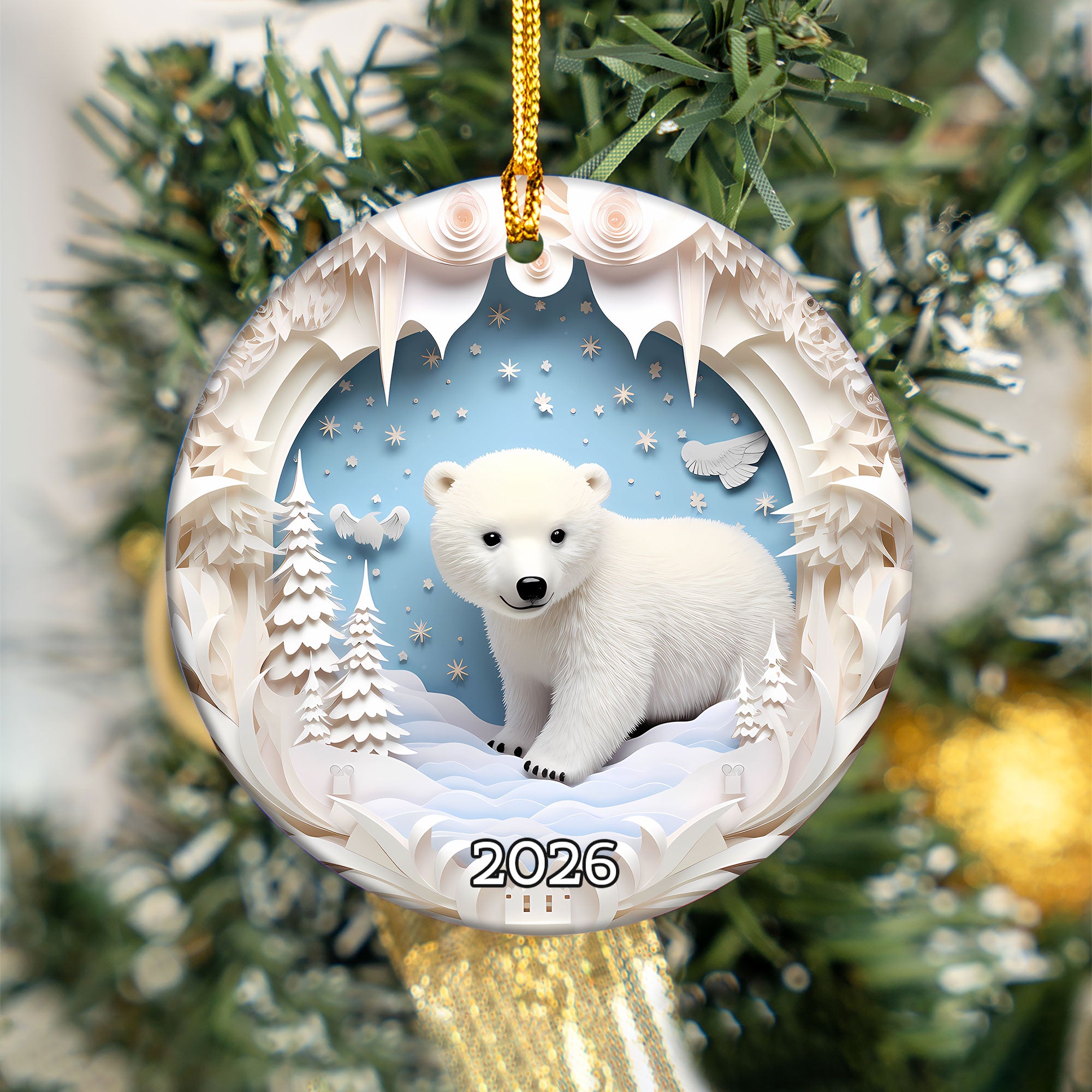 Polar Bear Holiday Ornament 2026, Snowy Arctic Christmas Decoration, Winter Wildlife Tree Ornament, Christmas Gift