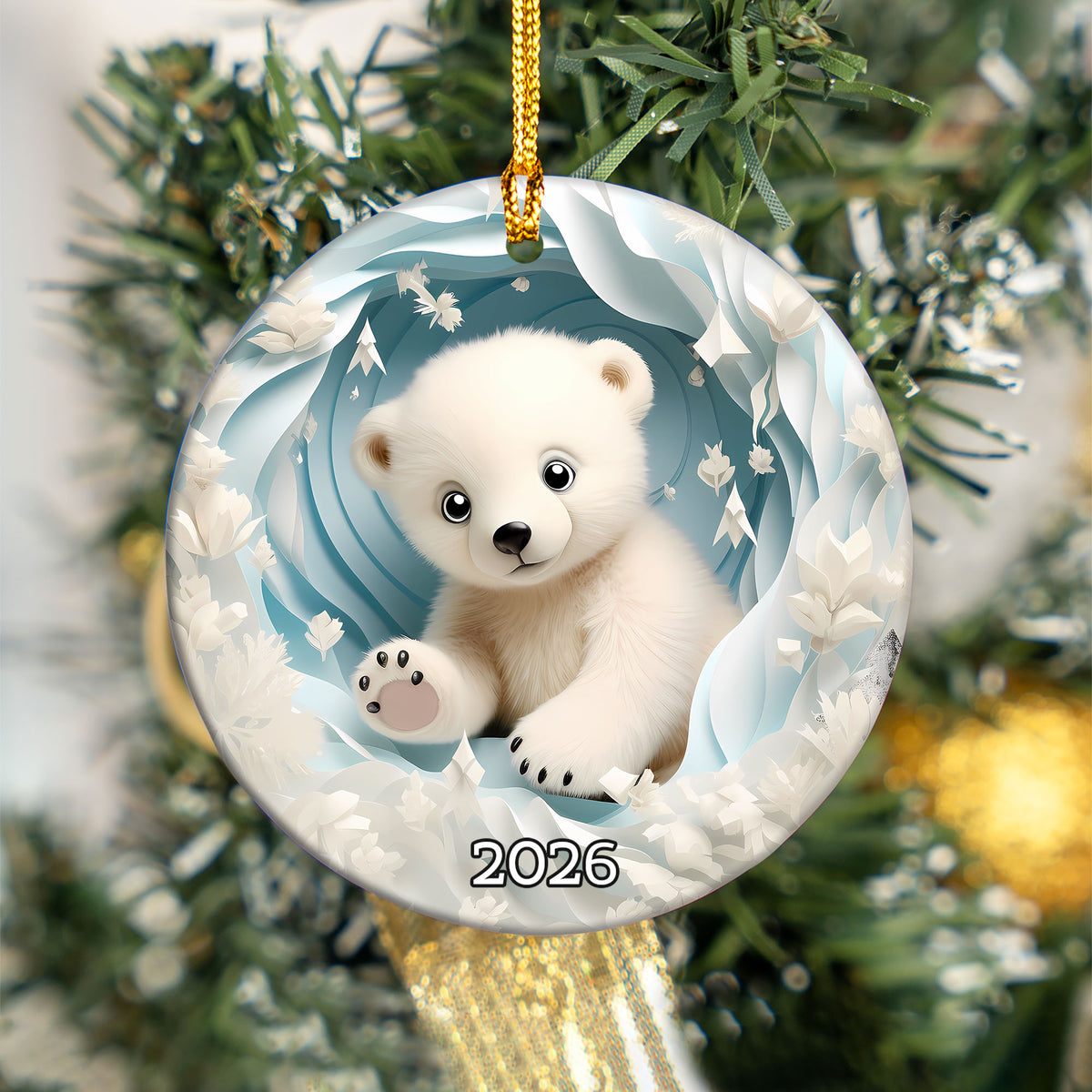 Baby Polar Bear Ornament 2026, Winter Animal Christmas Ornament, Arctic Holiday Decor, Christmas Keepsake