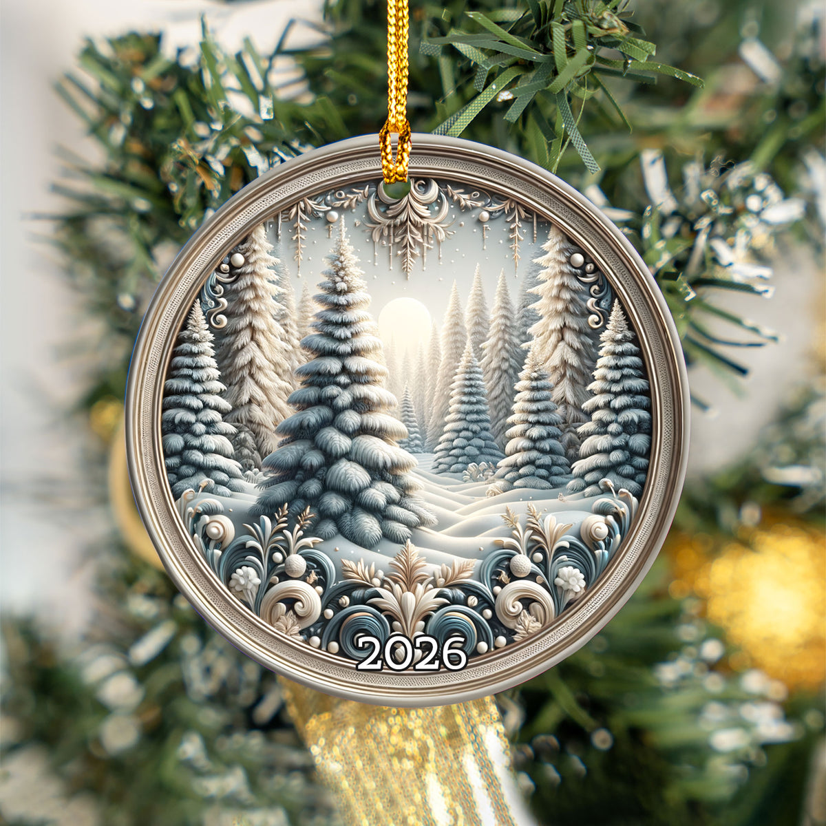 Winter Forest Christmas Ornament 2026, Snowy Pine Tree Ornament, Winter Wonderland Decor, Christmas Tree Decoration, Holiday Gift Keepsake