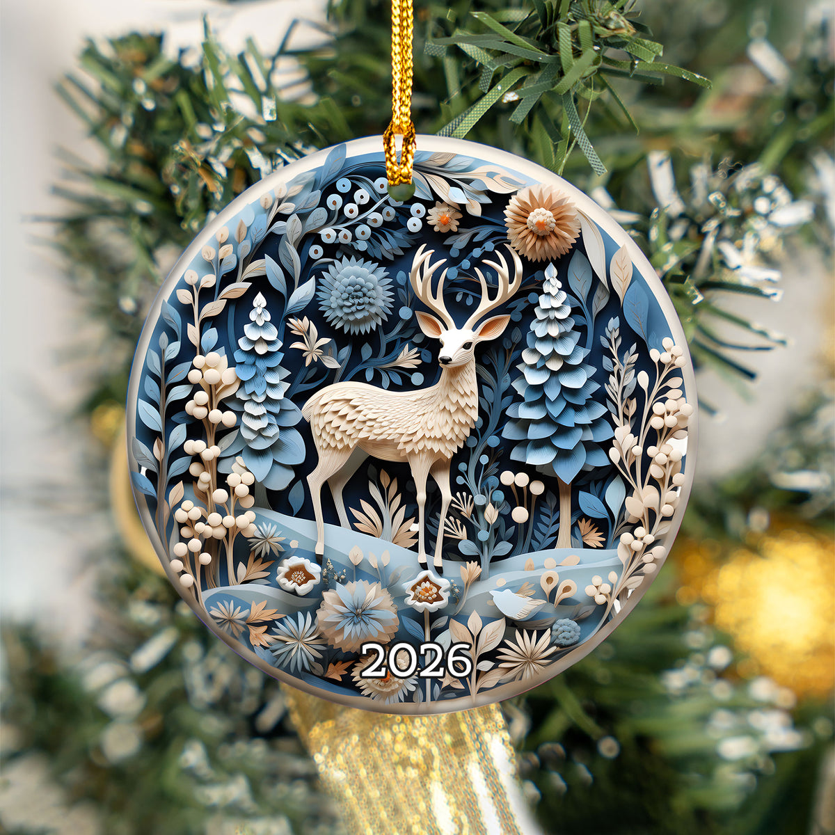 Elegant Deer Forest Ornament 2026, Christmas Tree Ornament, Holiday Keepsake Gift, Winter Woodland Decor, Xmas Gift Idea