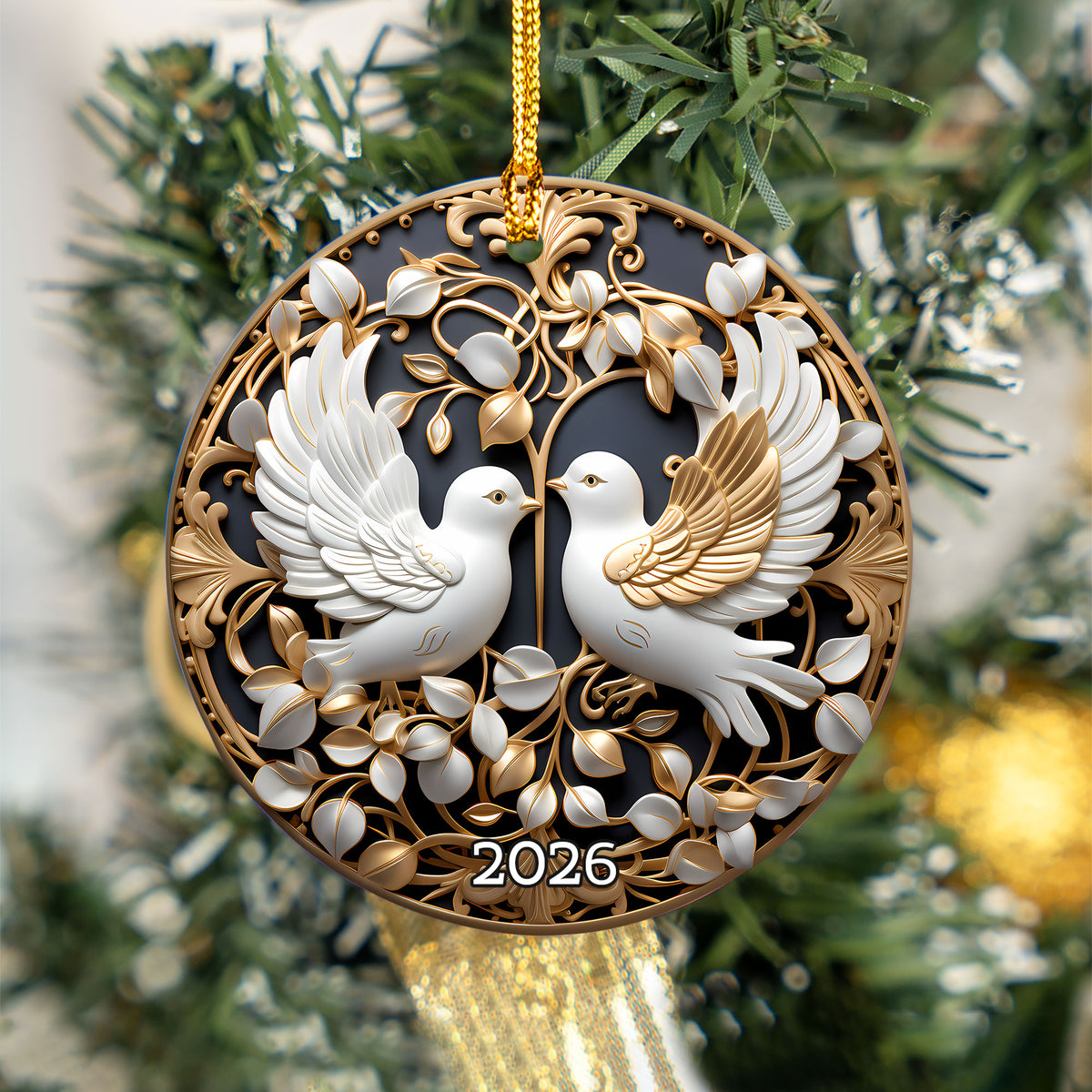 Love Birds Christmas Ornament 2026, White Dove Ceramic Ornament, Romantic Holiday Tree Decoration