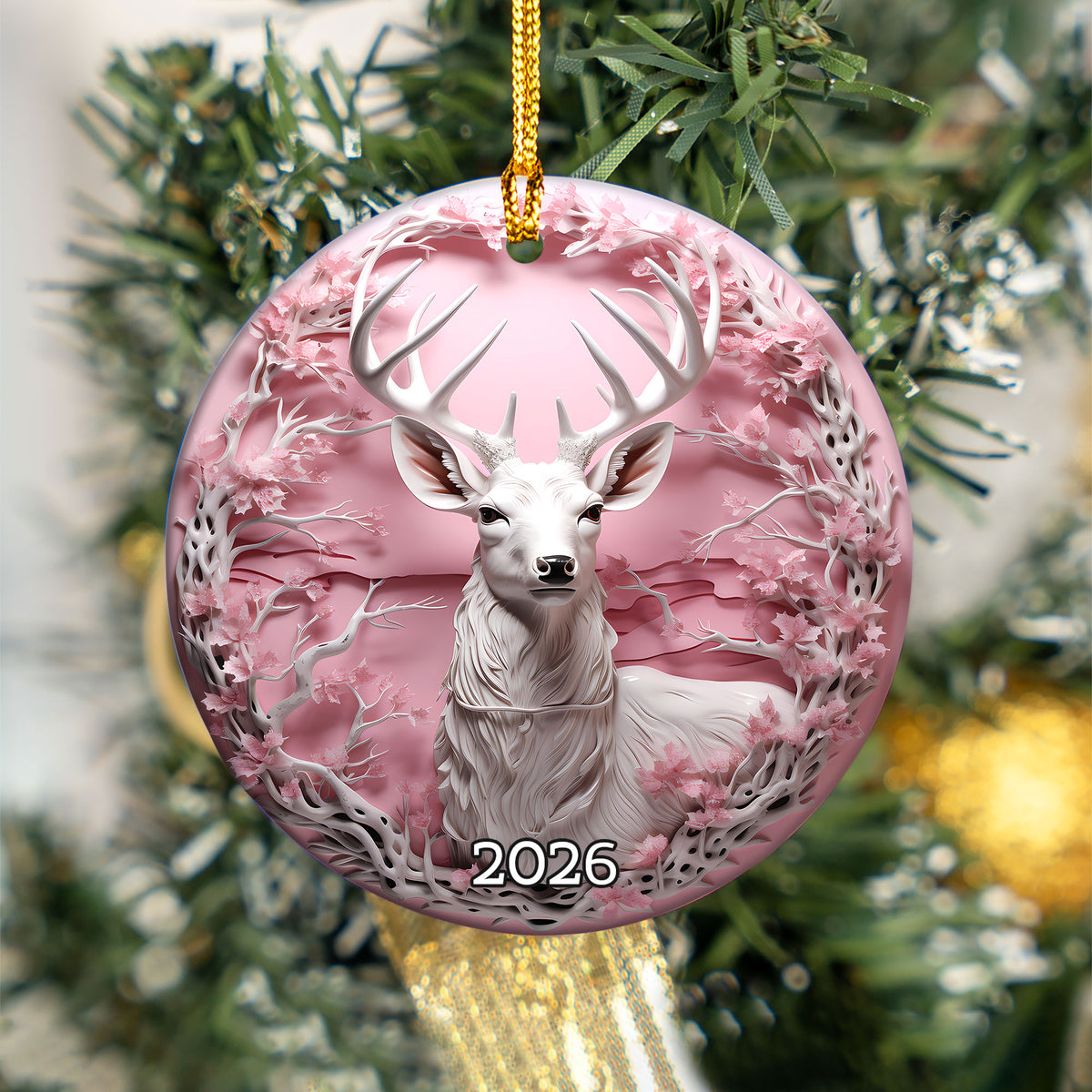 Elegant Deer Forest Ornament 2026, Christmas Tree Ornament, Holiday Keepsake Gift, Winter Woodland Decor, Xmas Gift Idea