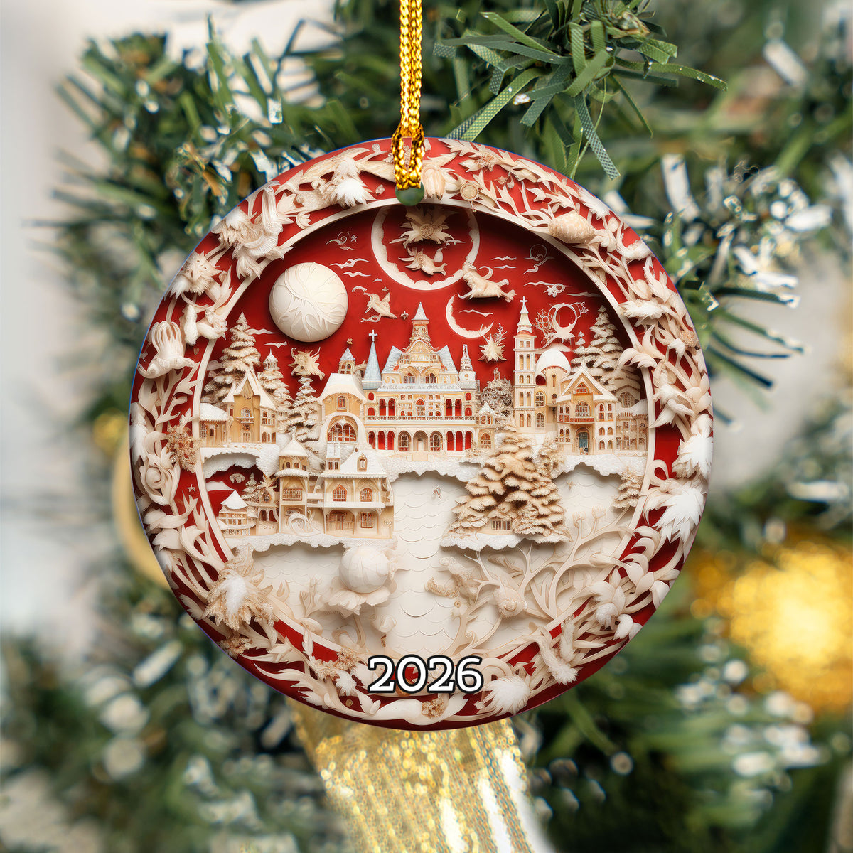 Elegant Christmas Tree Ornament 2026, Ceramic Holiday Ornament, Festive Christmas Decoration, Tree Keepsake Gift for Christmas Lovers