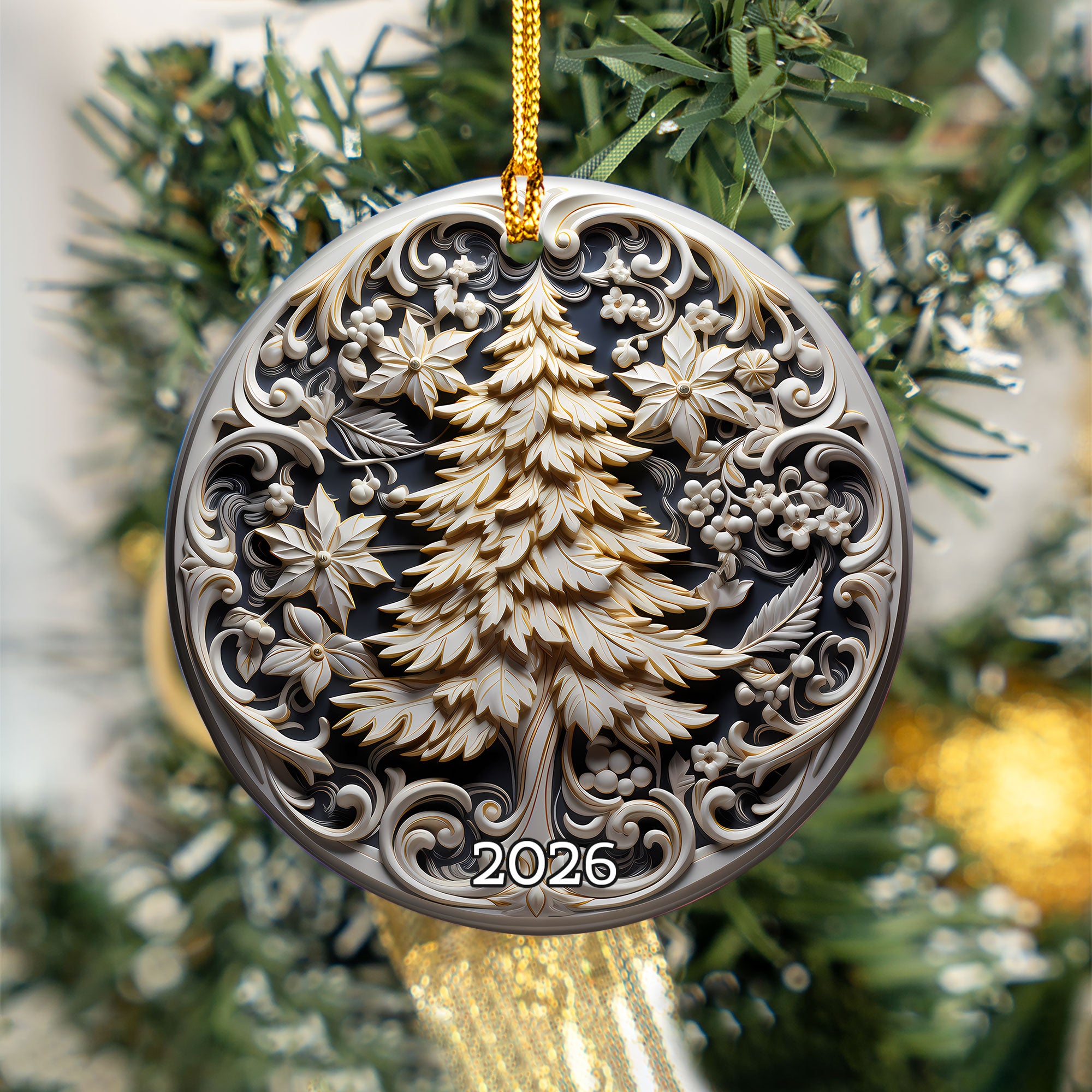 Christmas Tree Keepsake Ornament 2026, Elegant Ceramic Holiday Ornament, Festive Tree Decoration, Christmas Gift for Family and Friends