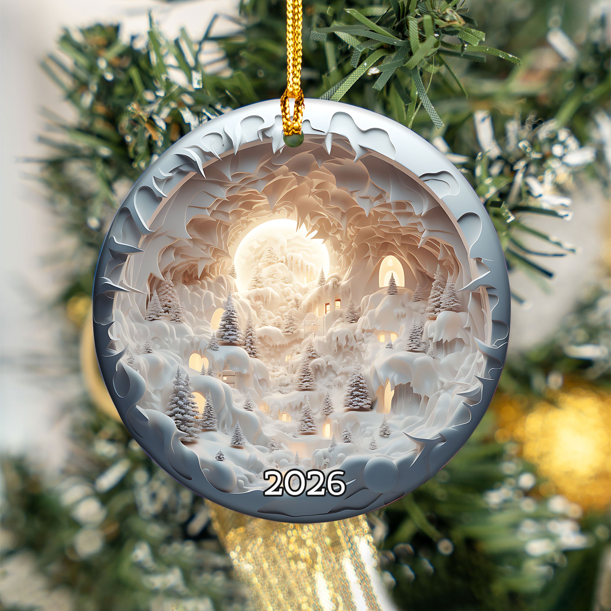 Festive Christmas Tree Ornament 2026, Ceramic Christmas Decoration, Holiday Tree Keepsake Gift, Elegant Winter Ornament