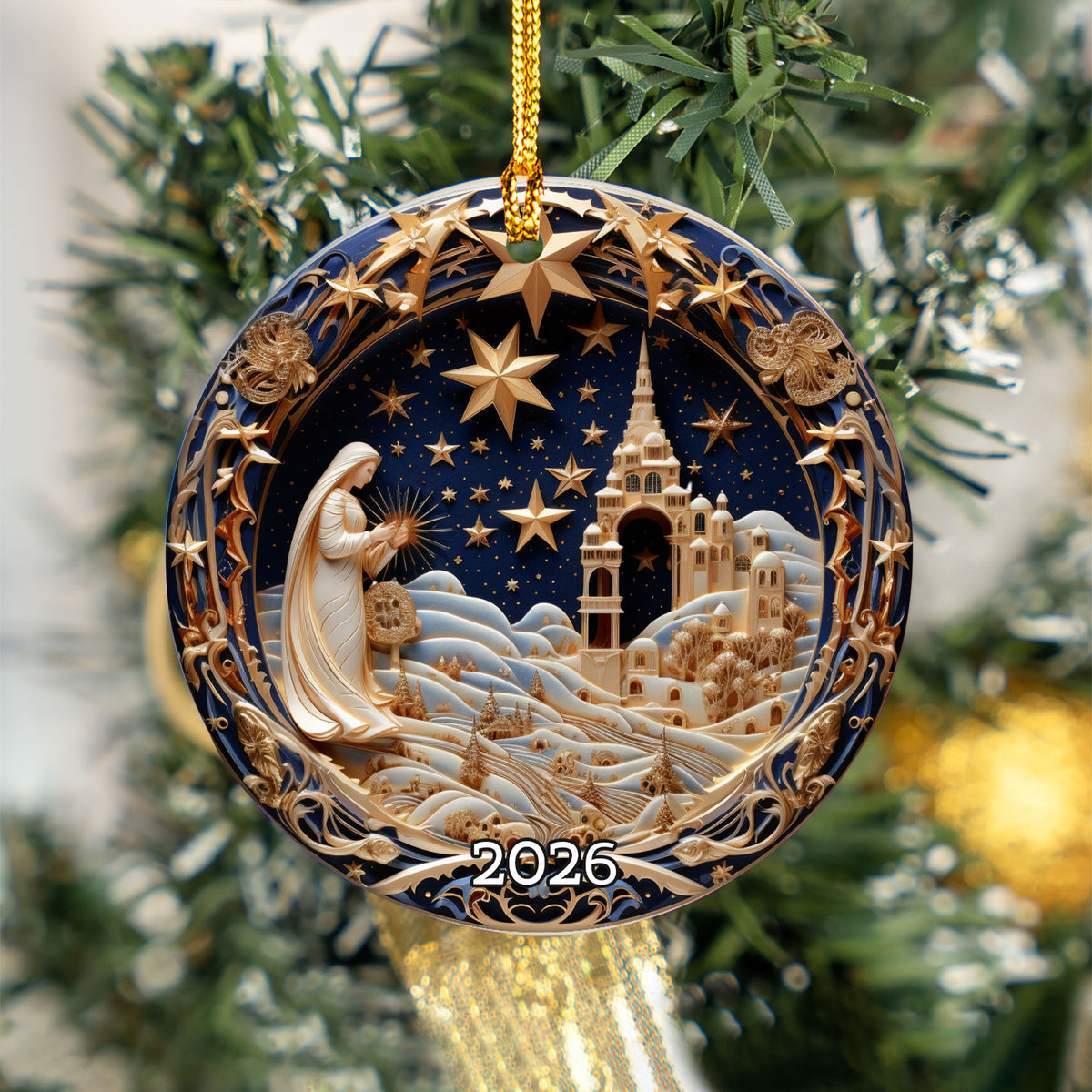 Religious Christmas Ornament 2026, Nativity Star Ceramic Ornament, Holy Night Christian Christmas Tree Decor