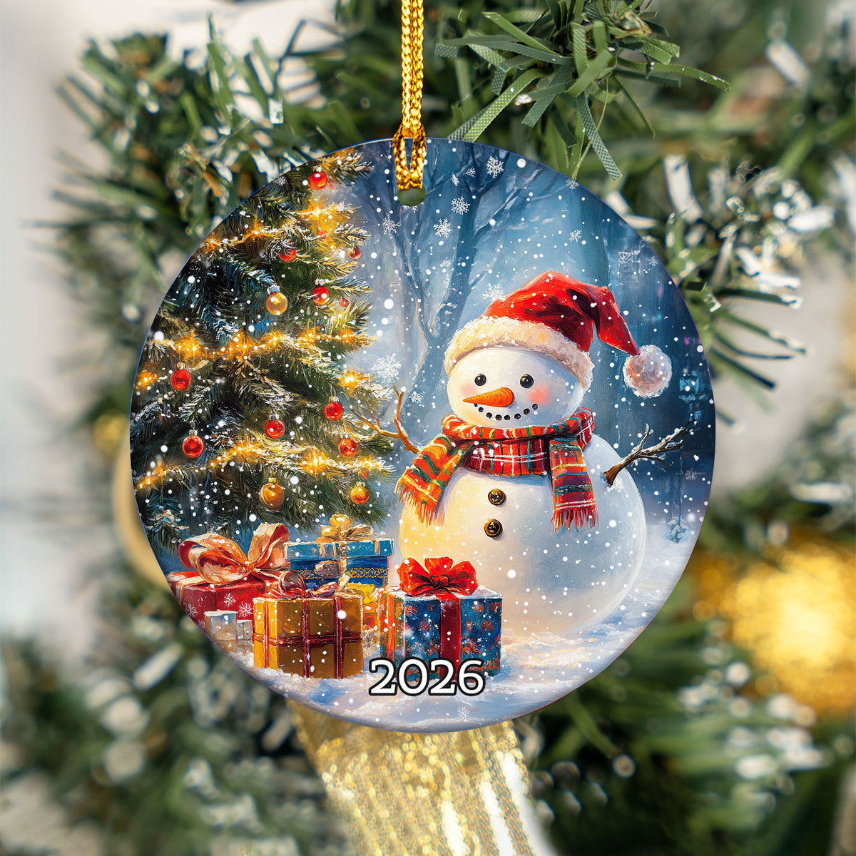 Snowman Holiday Ornament 2026, Rustic Christmas Ceramic Ornament, Winter Tree Decoration, Festive Keepsake Gift for Christmas Lovers