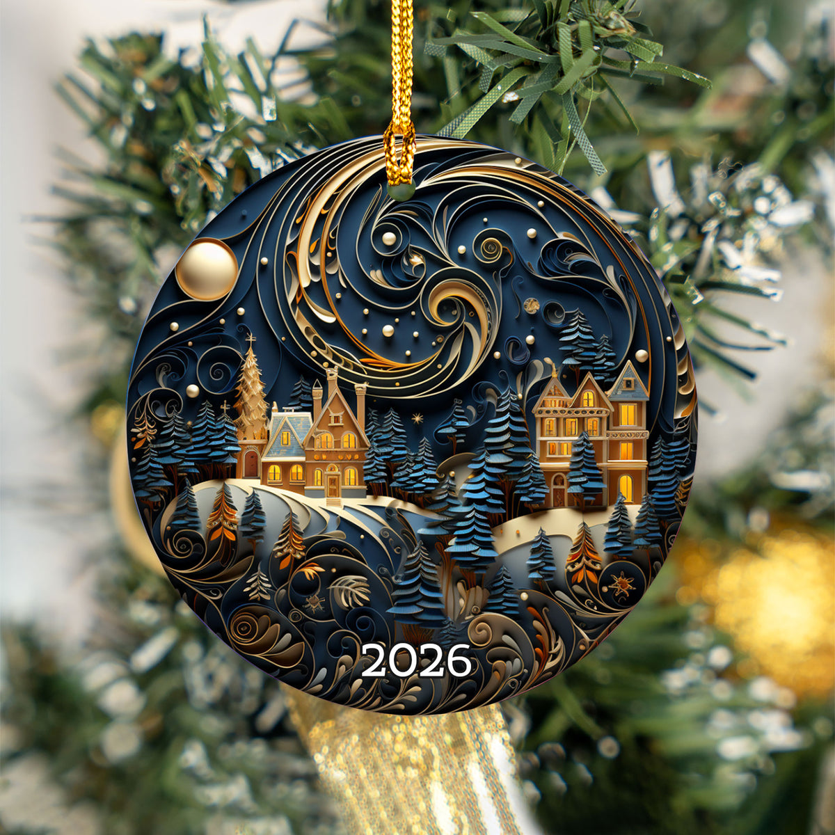 Silent Night Christmas Ornament 2026, Winter Moonlight Ceramic Ornament, Holiday Tree Decoration, Festive Christmas Keepsake Gift