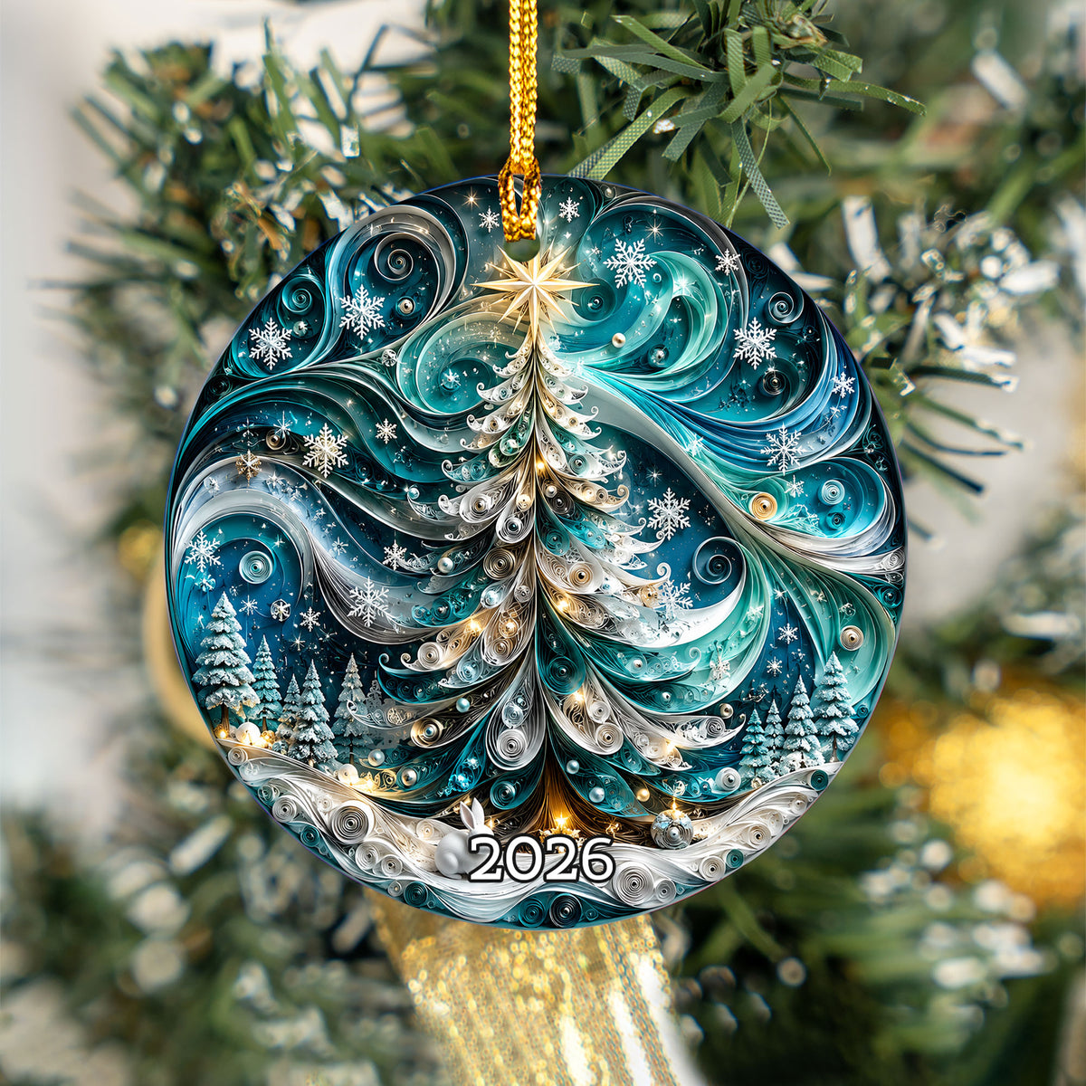 Christmas Ornament 2026, Elegant Blue Tree Ornament, Holiday Tree Decoration, Christmas Keepsake, Winter Ornament Gift