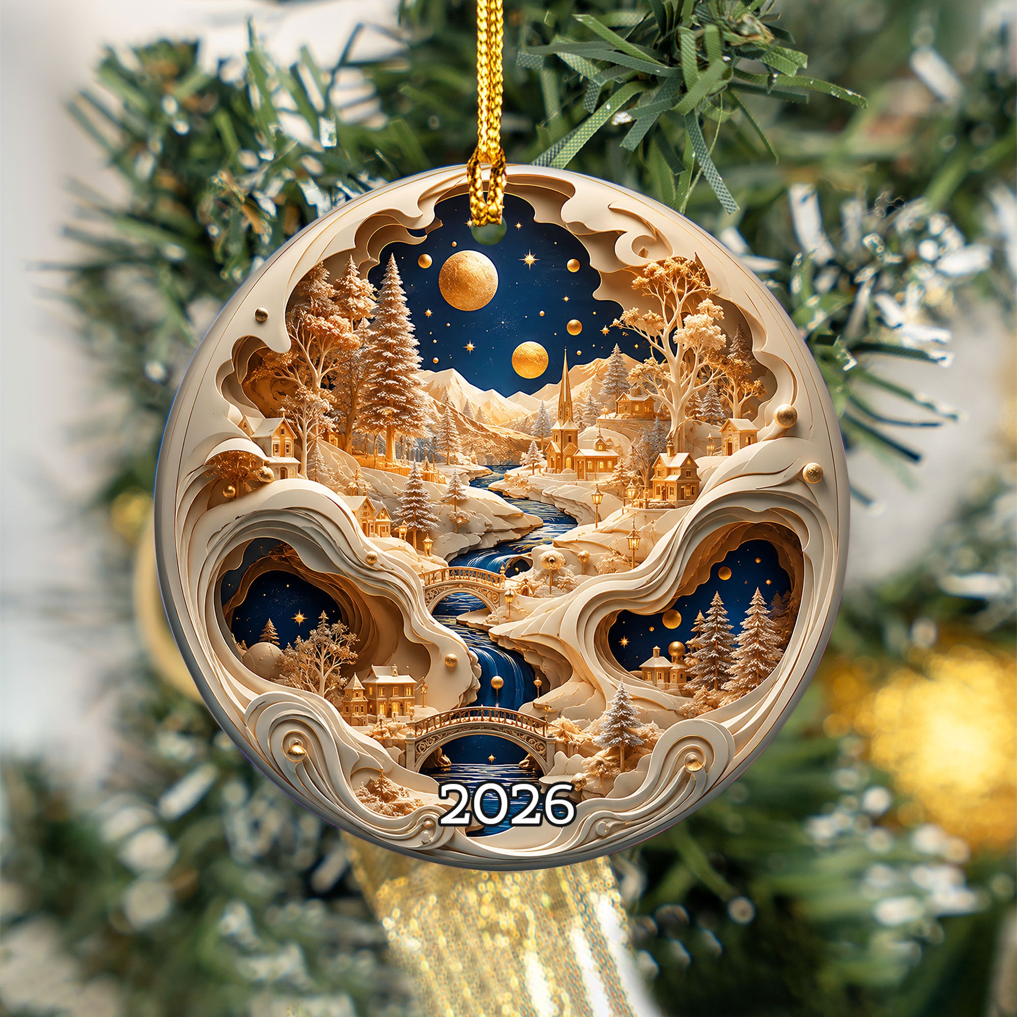 Winter Village Christmas Ornament 2026, Snowy Christmas Tree Decor, Holiday Village Ornament, Christmas Keepsake