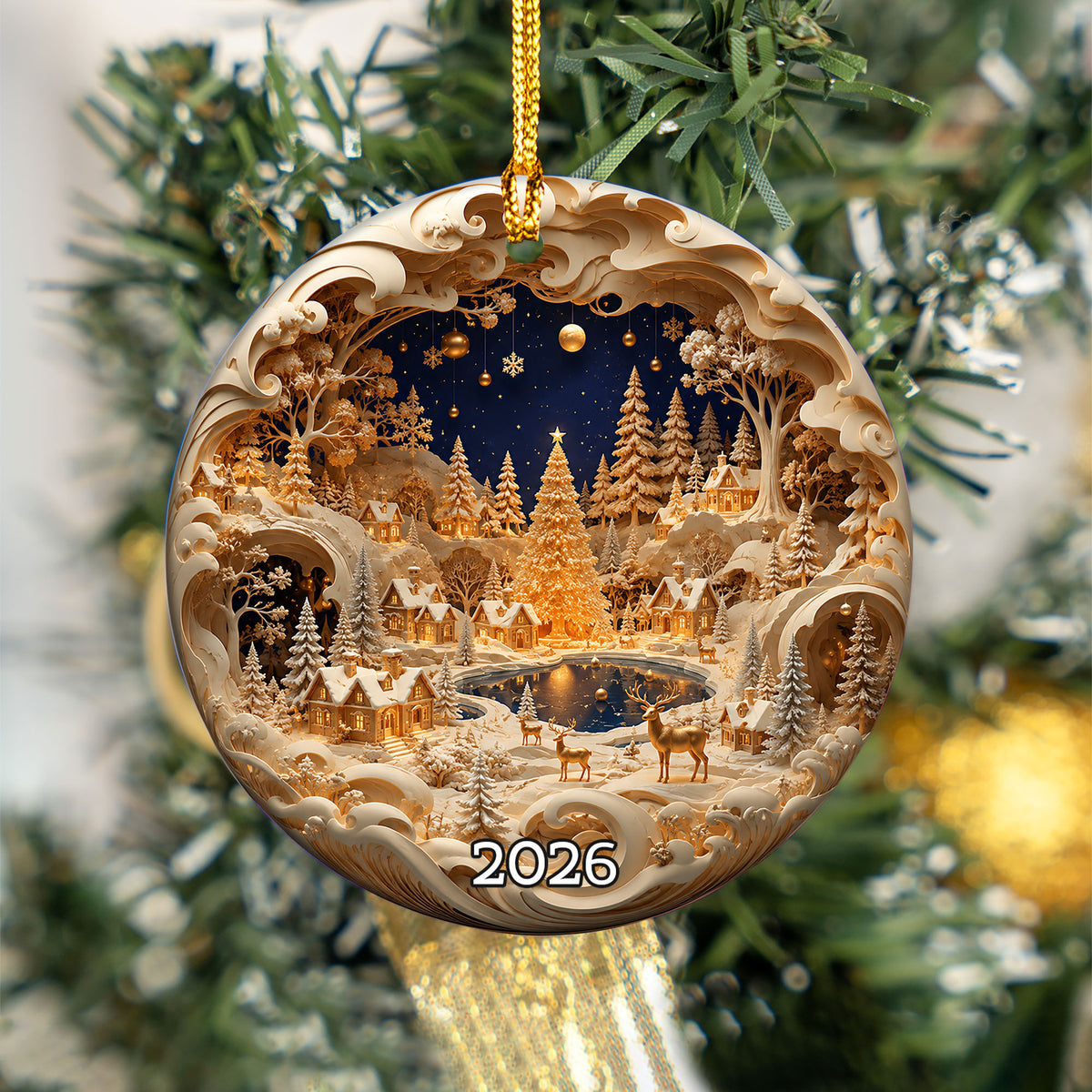Christmas Ornament 2026, Snowy Village Scene, Winter Christmas Village Decor, Holiday Tree Ornament, Christmas Keepsake Gift