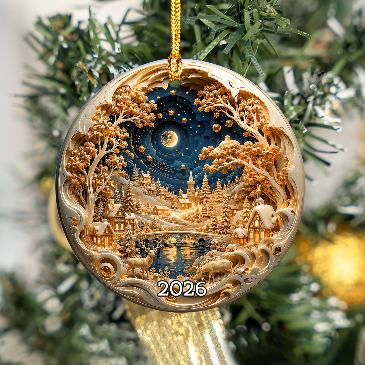 Holiday Village Ornament 2026, Christmas Village Decoration, Winter Snow Scene Ornament, Christmas Keepsake