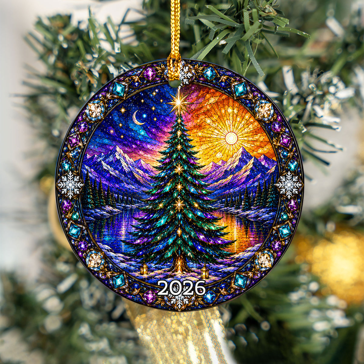 Christmas Ornament 2026, Colorful Christmas Tree Decor, Winter Holiday Ornament, Mountain Lake Christmas Scene