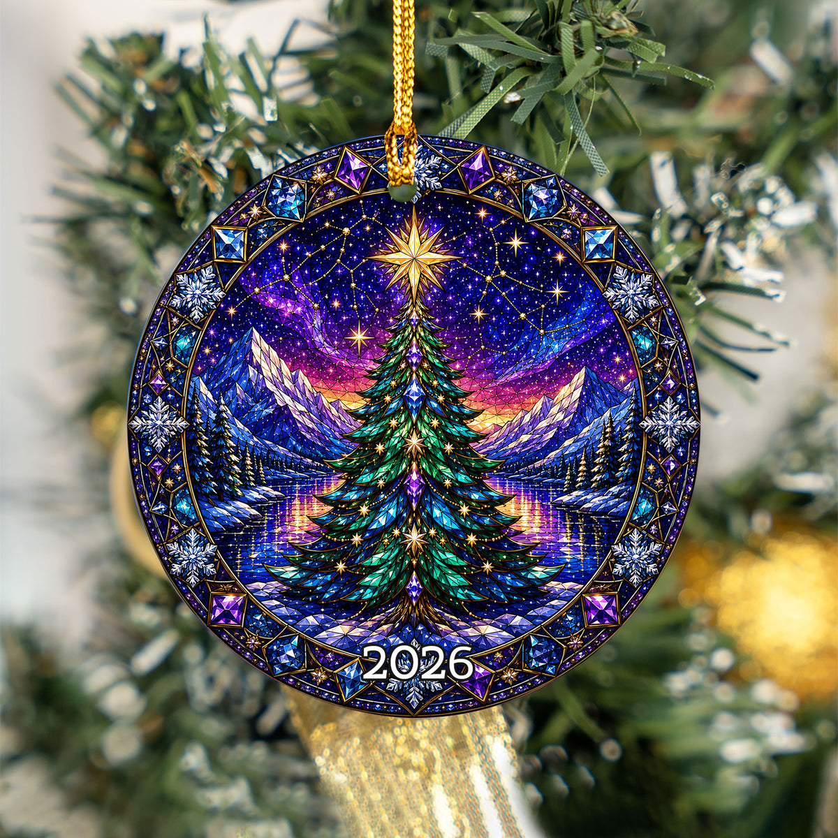 Christmas Tree Ornament 2026, Winter Mountain Landscape, Aurora Christmas Decor, Holiday Tree Decoration