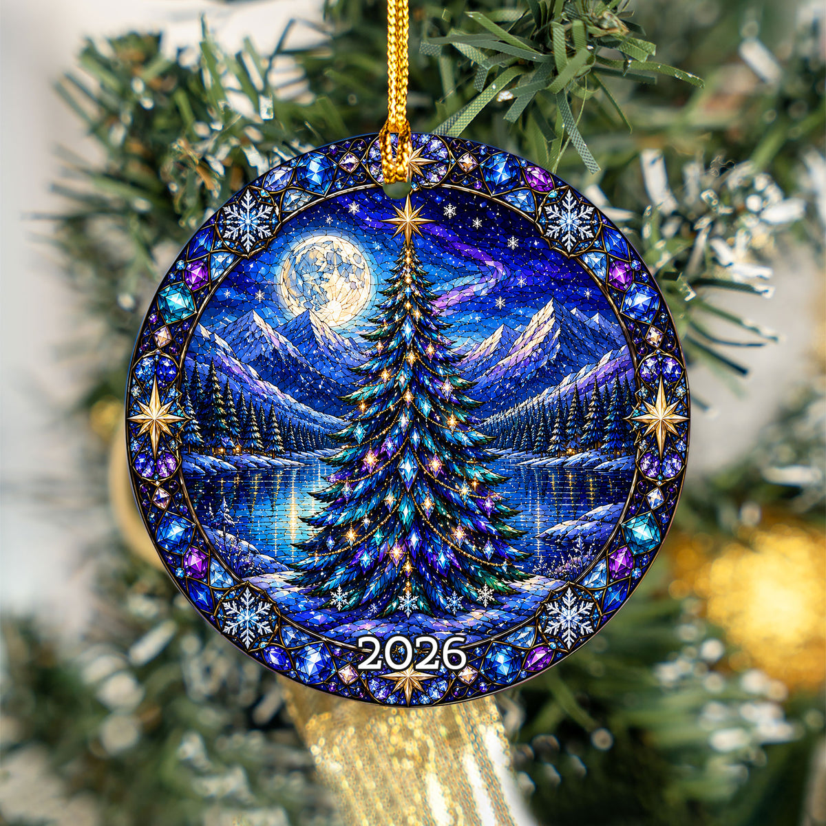Winter Christmas Ornament 2026, Aurora Christmas Tree Decor, Holiday Mountain Landscape Ornament