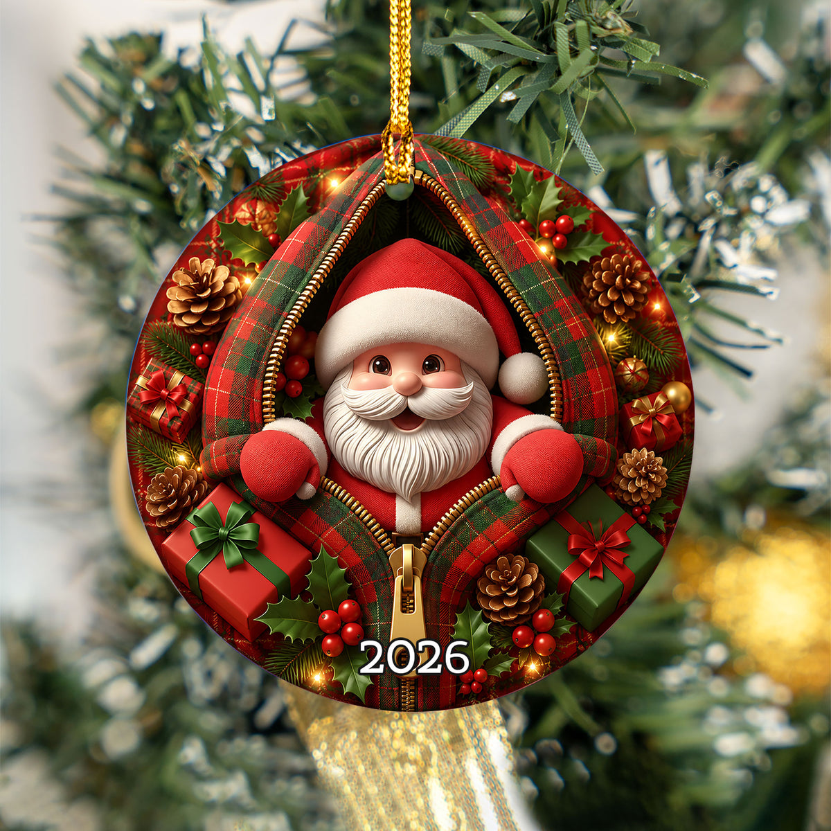 Cute Santa Ornament 2026, Christmas Santa Claus Ornament, Funny Santa Decor, Christmas Tree Ornament