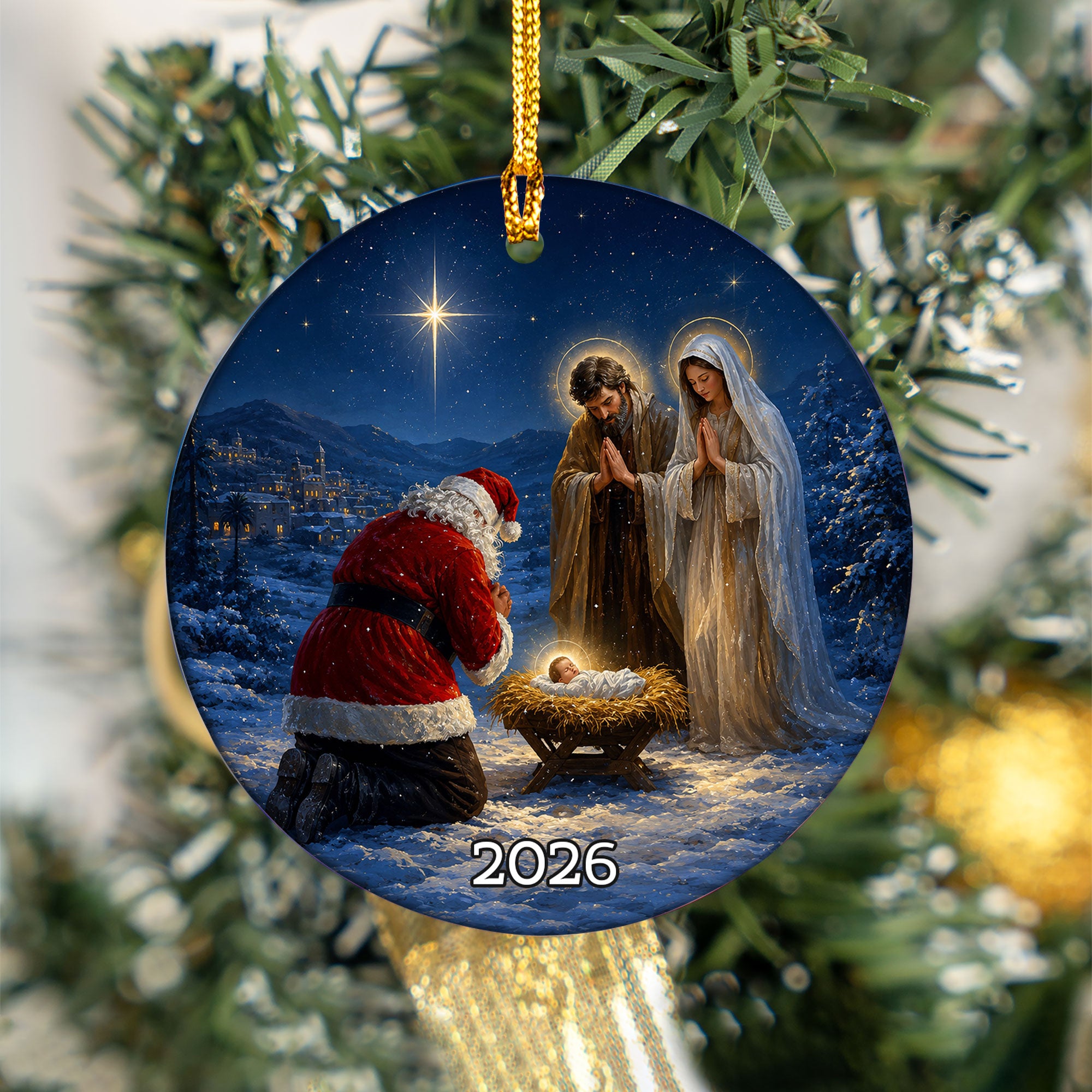 Santa Nativity Christmas Ornament 2026, Baby Jesus Holy Family Keepsake, Christian Christmas Tree Ornament