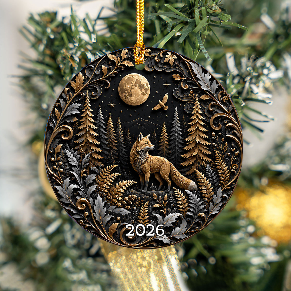 Christmas Keepsake Ornament 2026, Wolf Ornament, Moonlit Winter Landscape Decoration, Christian Holiday Gift, Festive Christmas Decor