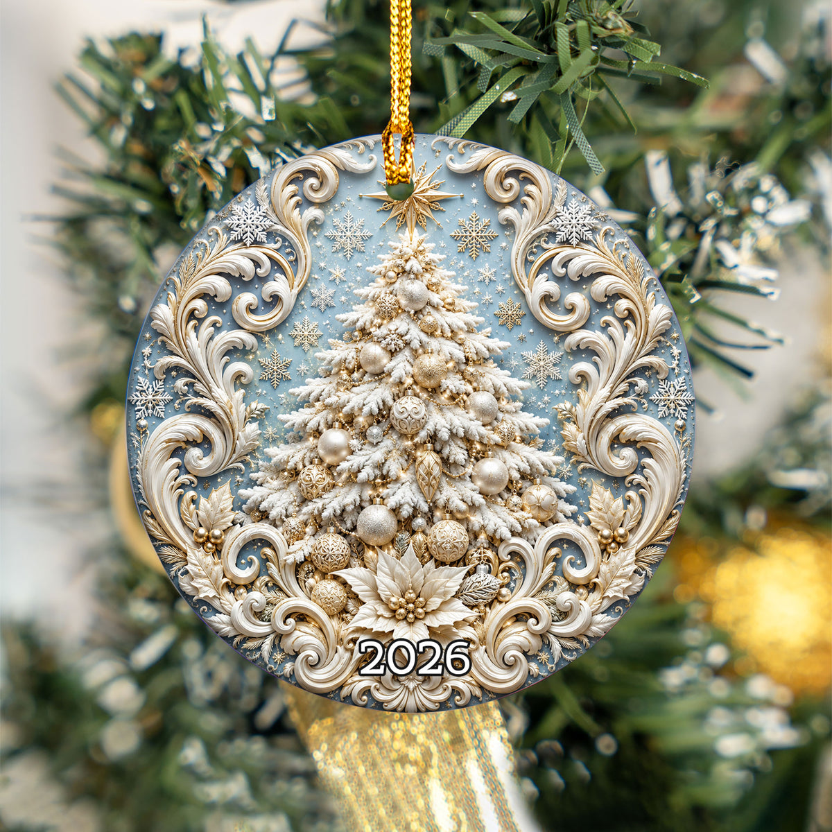 White Christmas Tree Ornament 2026, Snowy Christmas Tree Ornament, Elegant Holiday Tree Decor, Winter Christmas Keepsake Gift